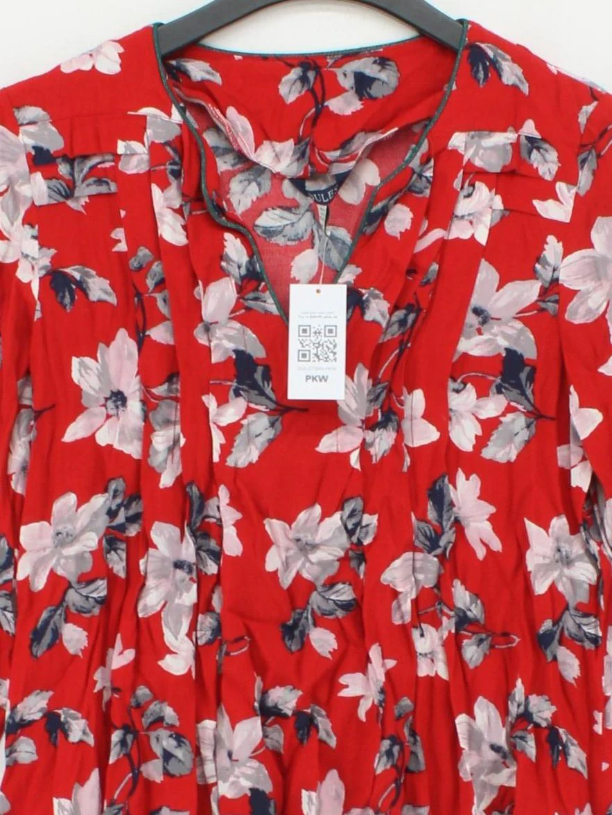 Joules Women's Top UK 6 Red Floral 100% Viscose Long Sleeve V-Neck Basic - Image 3