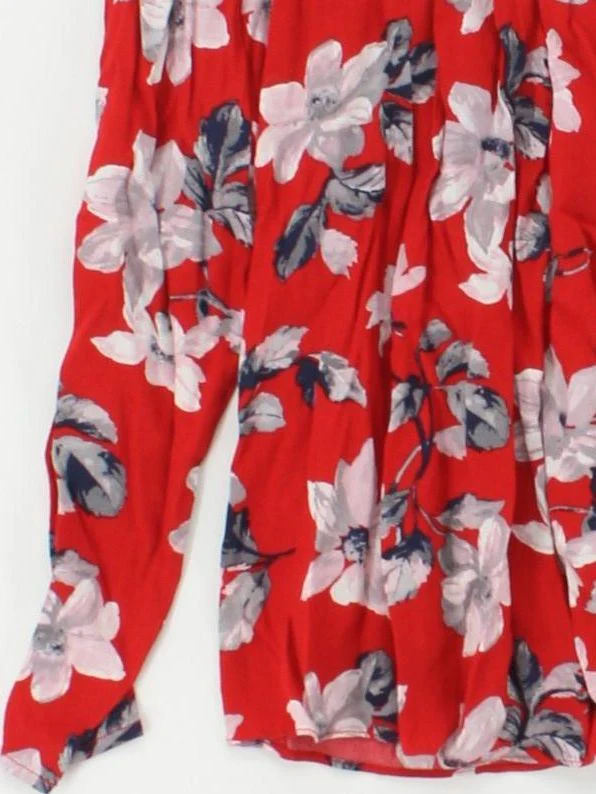 Joules Women's Top UK 6 Red Floral 100% Viscose Long Sleeve V-Neck Basic - Image 4