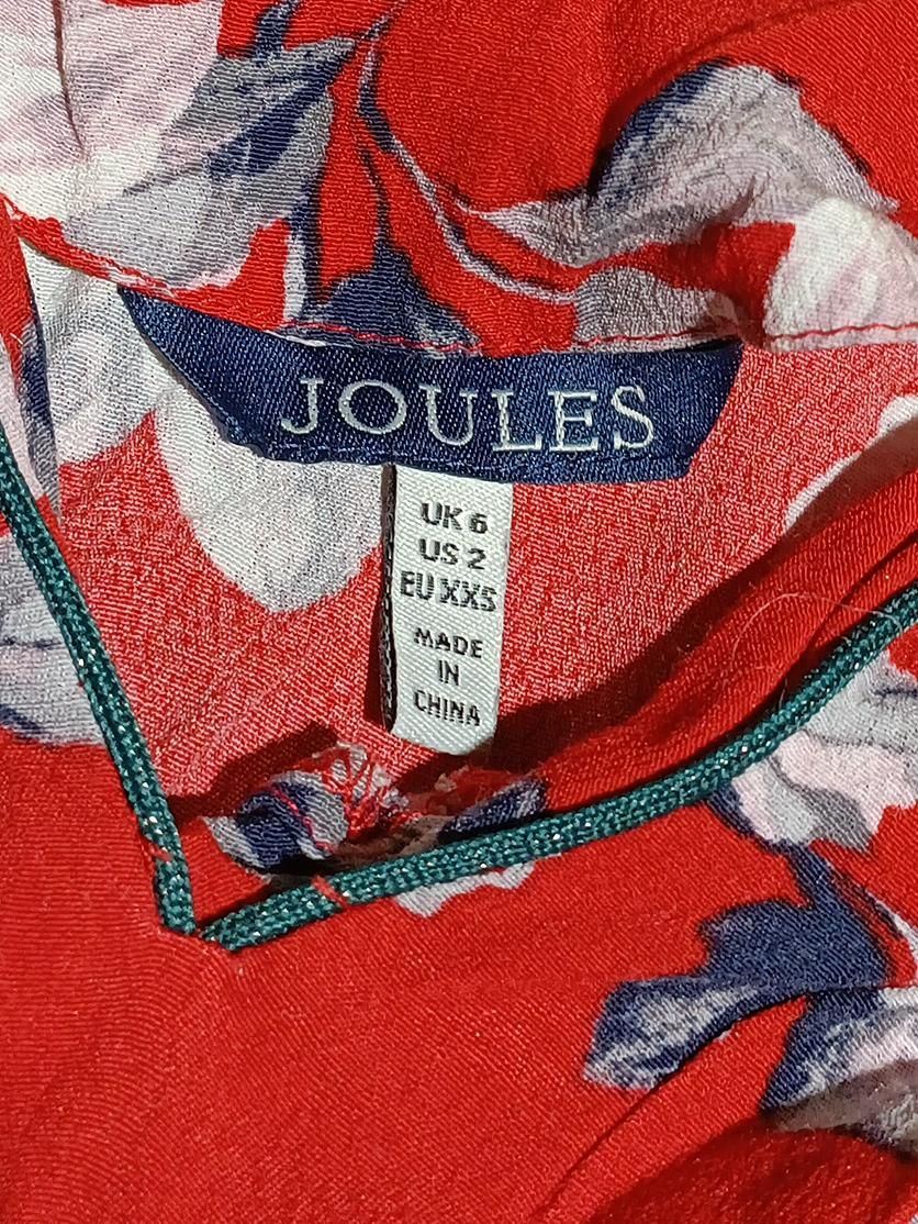 Joules Women's Top UK 6 Red Floral 100% Viscose Long Sleeve V-Neck Basic - Image 5