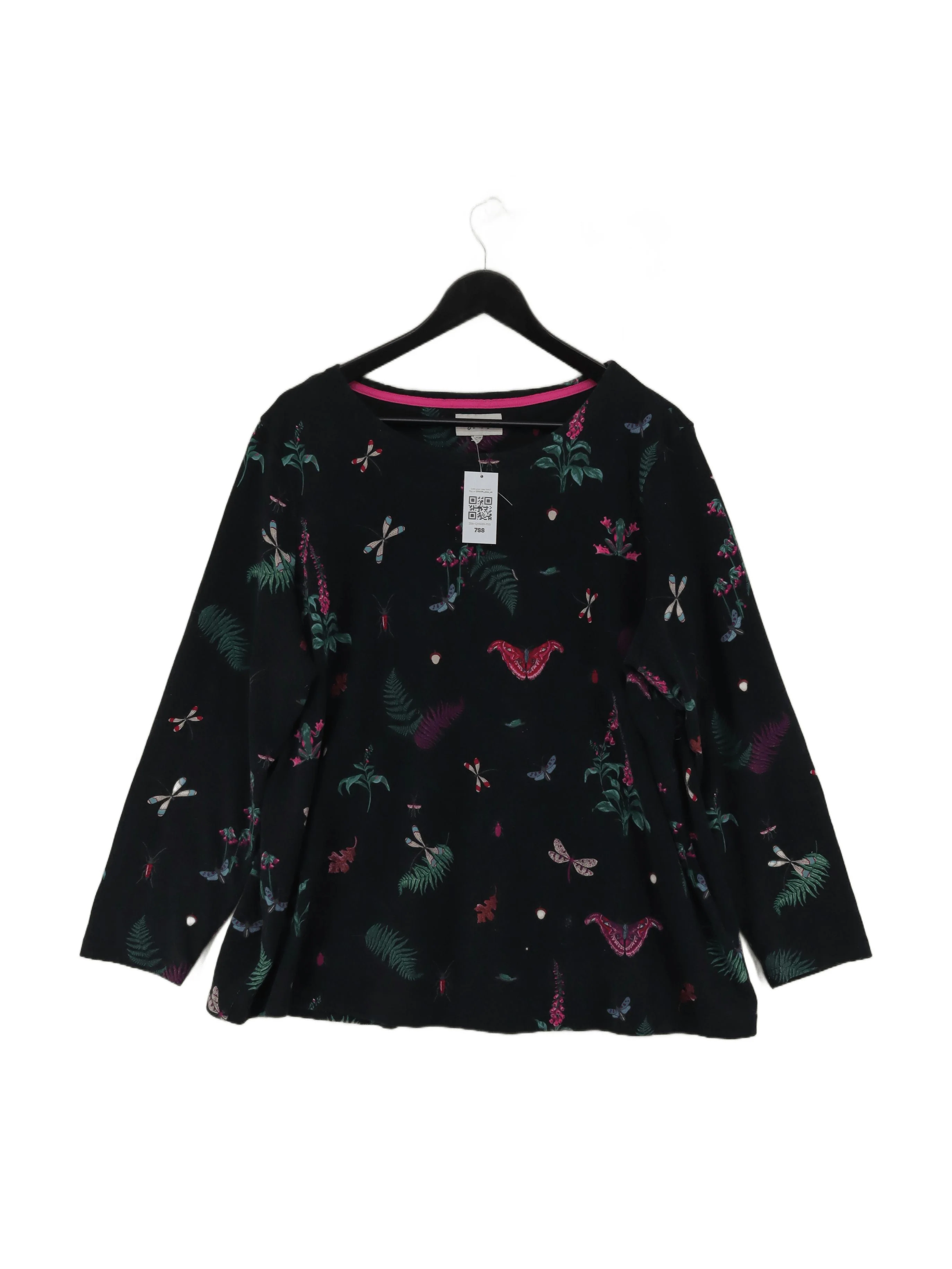 Joules Women's Top XXL Black 100% Cotton Long Sleeve Round Neck Basic