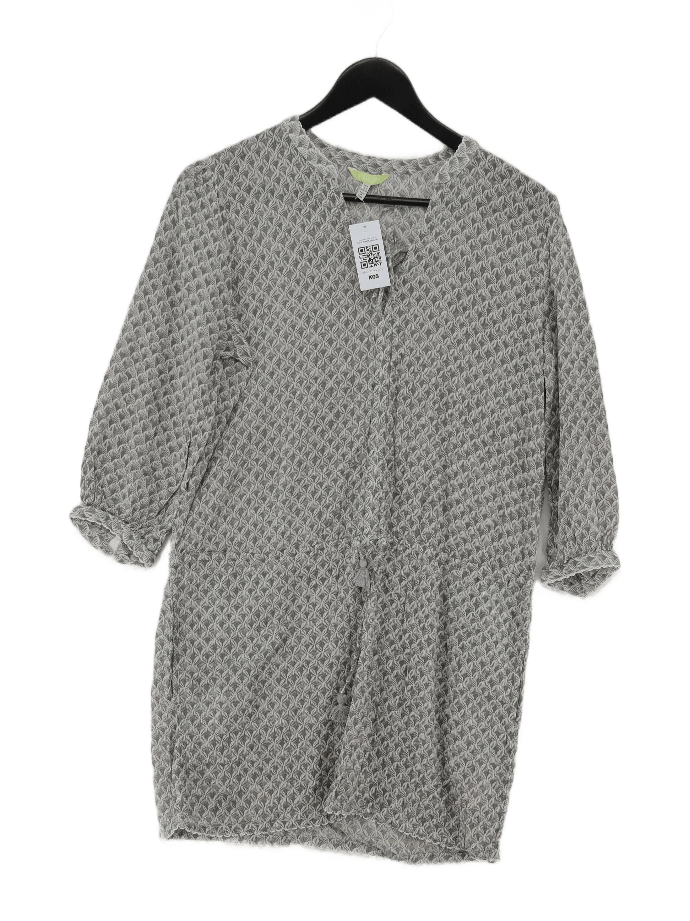 Joules Women's Top XXS Grey Geometric 100% Cotton 3/4 Sleeve Round Neck Basic