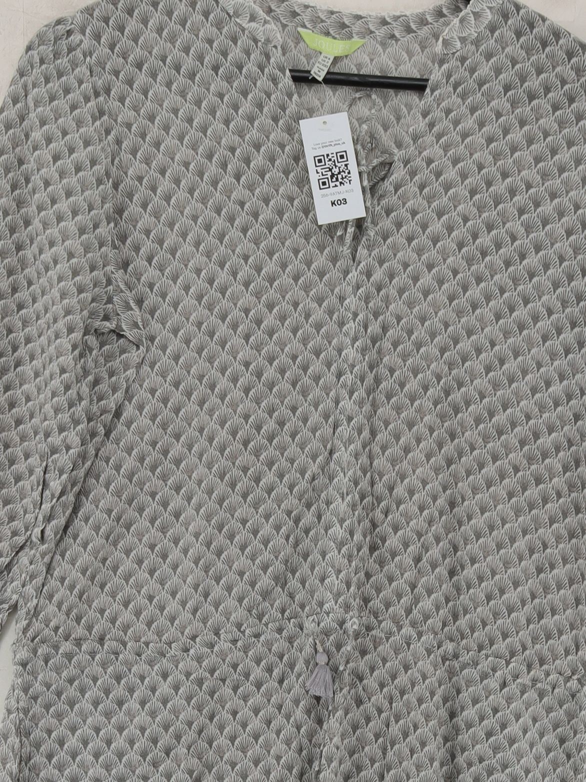 Joules Women's Top XXS Grey Geometric 100% Cotton 3/4 Sleeve Round Neck Basic - Image 3