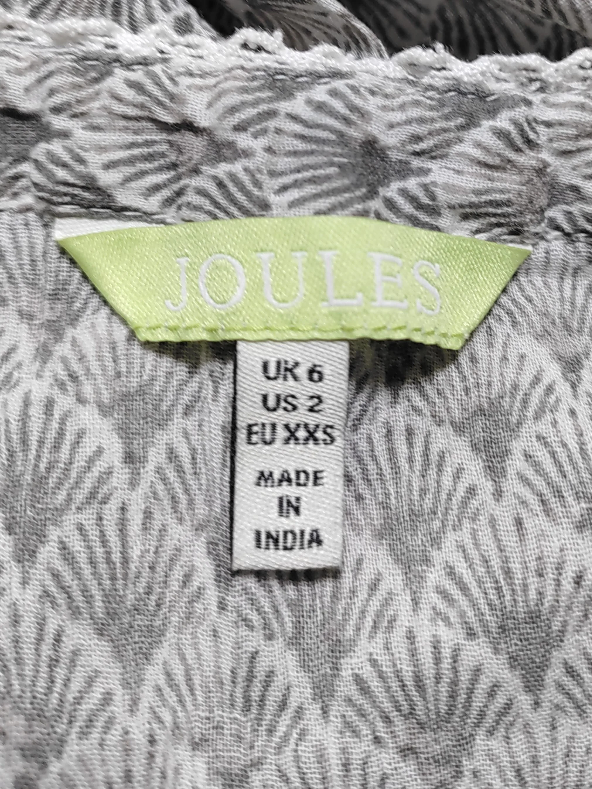 Joules Women's Top XXS Grey Geometric 100% Cotton 3/4 Sleeve Round Neck Basic - Image 5