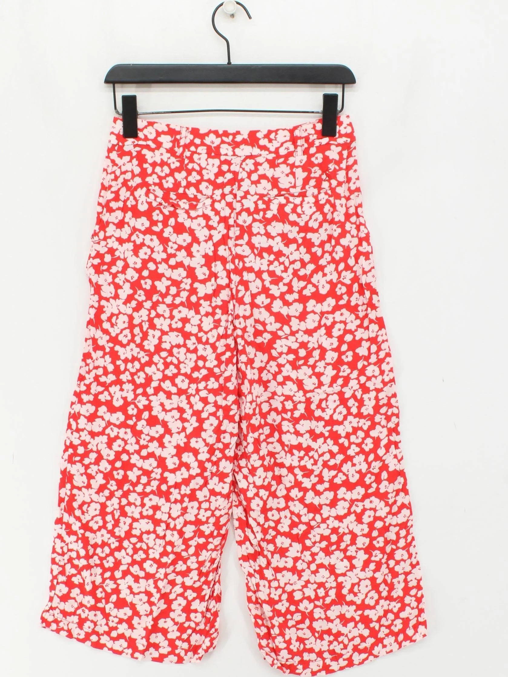 Joules Women's Trousers UK 6 Red Floral 100% Viscose Wide-Leg Cropped - Image 2