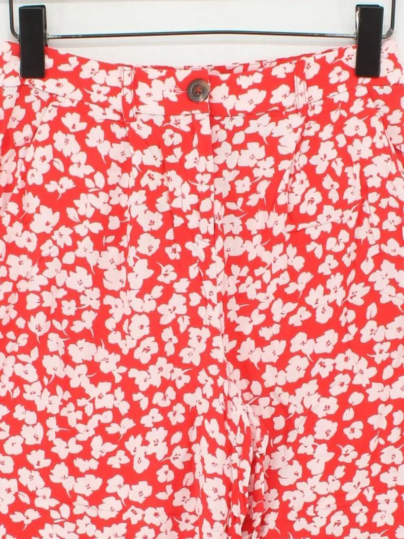 Joules Women's Trousers UK 6 Red Floral 100% Viscose Wide-Leg Cropped - Image 3