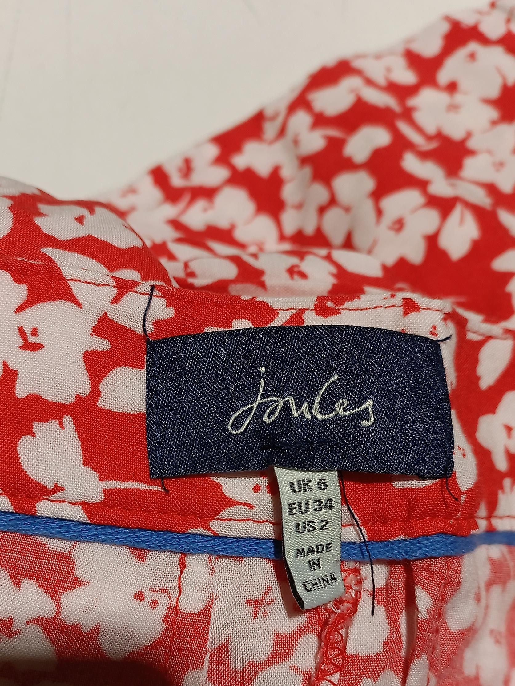 Joules Women's Trousers UK 6 Red Floral 100% Viscose Wide-Leg Cropped - Image 5