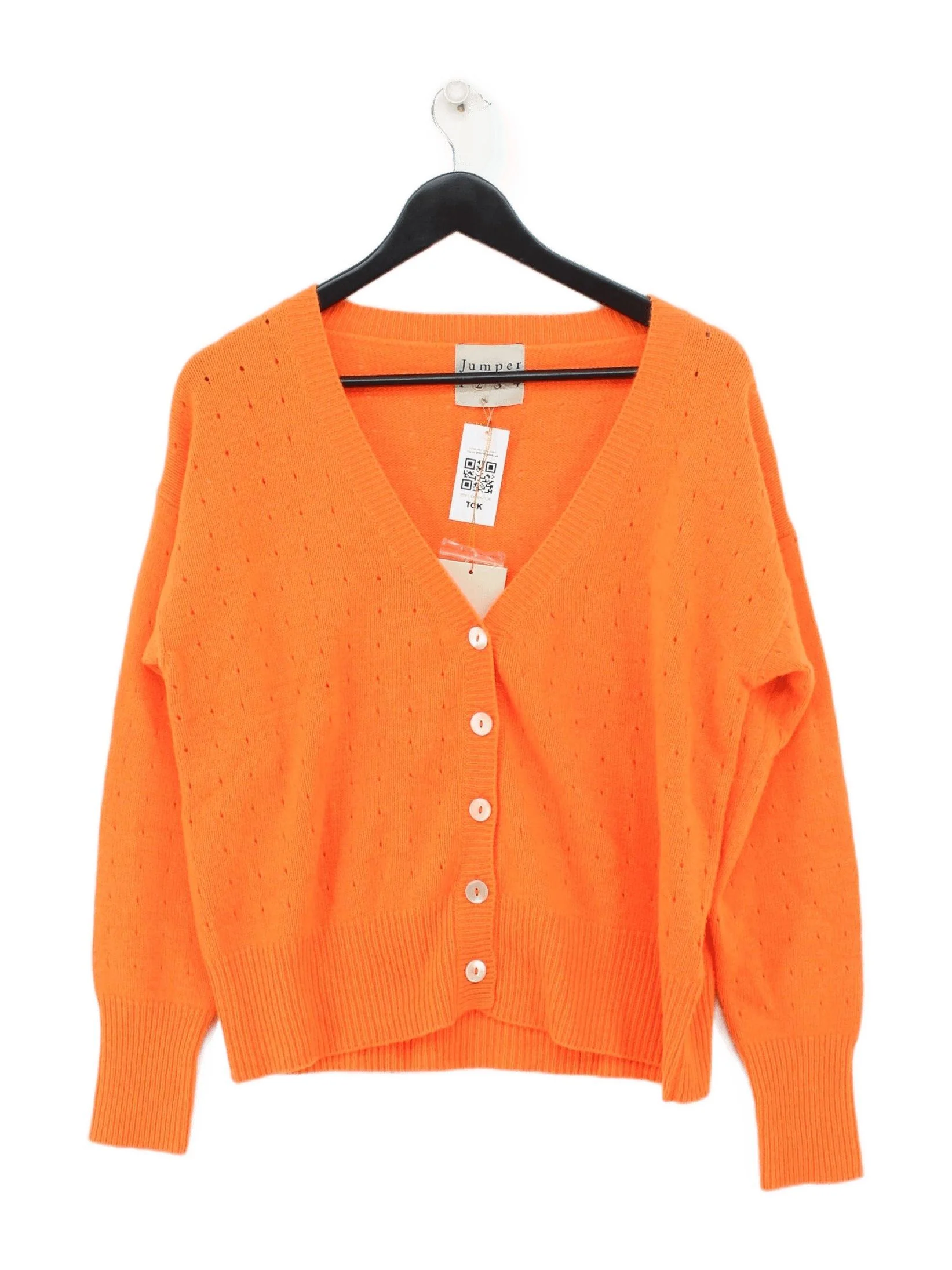 Jumper 1234 Women's Cardigan S Orange 100% Cashmere V-Neck Cardigan