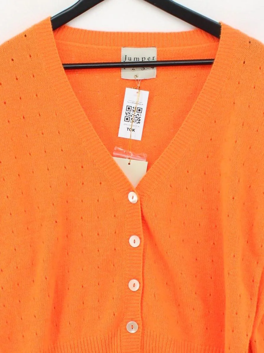 Jumper 1234 Women's Cardigan S Orange 100% Cashmere V-Neck Cardigan - Image 3