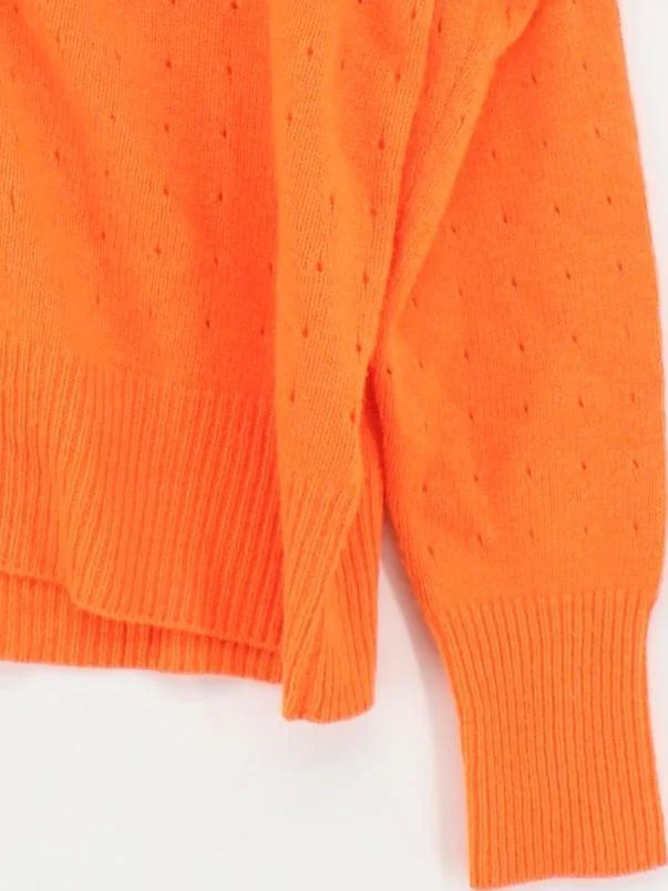 Jumper 1234 Women's Cardigan S Orange 100% Cashmere V-Neck Cardigan - Image 4