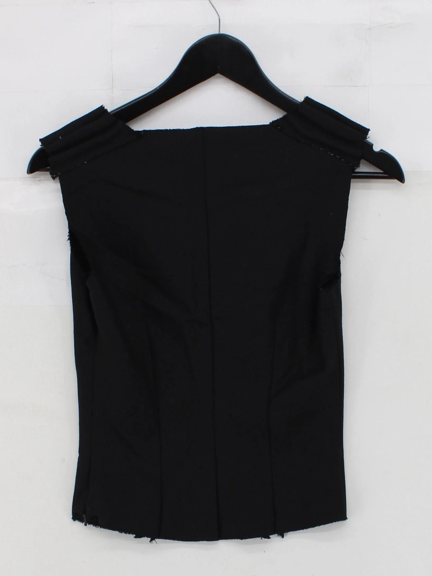 JUSTIN OH Women's Top S Black 100% Wool Sleeveless Square Neck Basic - Image 2