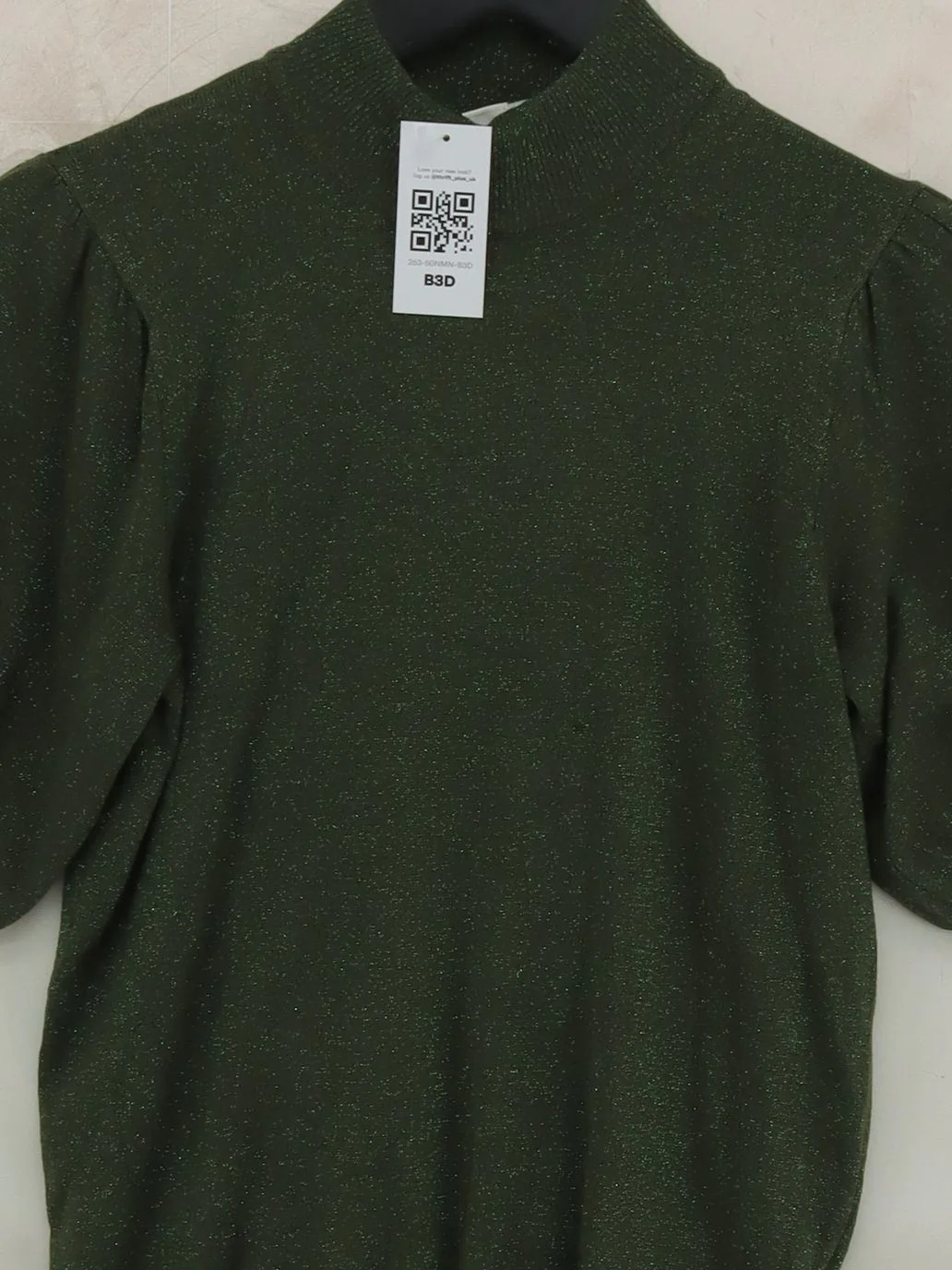 Kaffe Women's Top XS Green Viscose with Other Short Sleeve Mock Neck Basic - Image 3