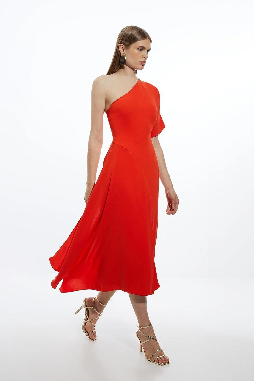 Karen Millen A-Line Midi Dress UK10 in Orange RRP £199