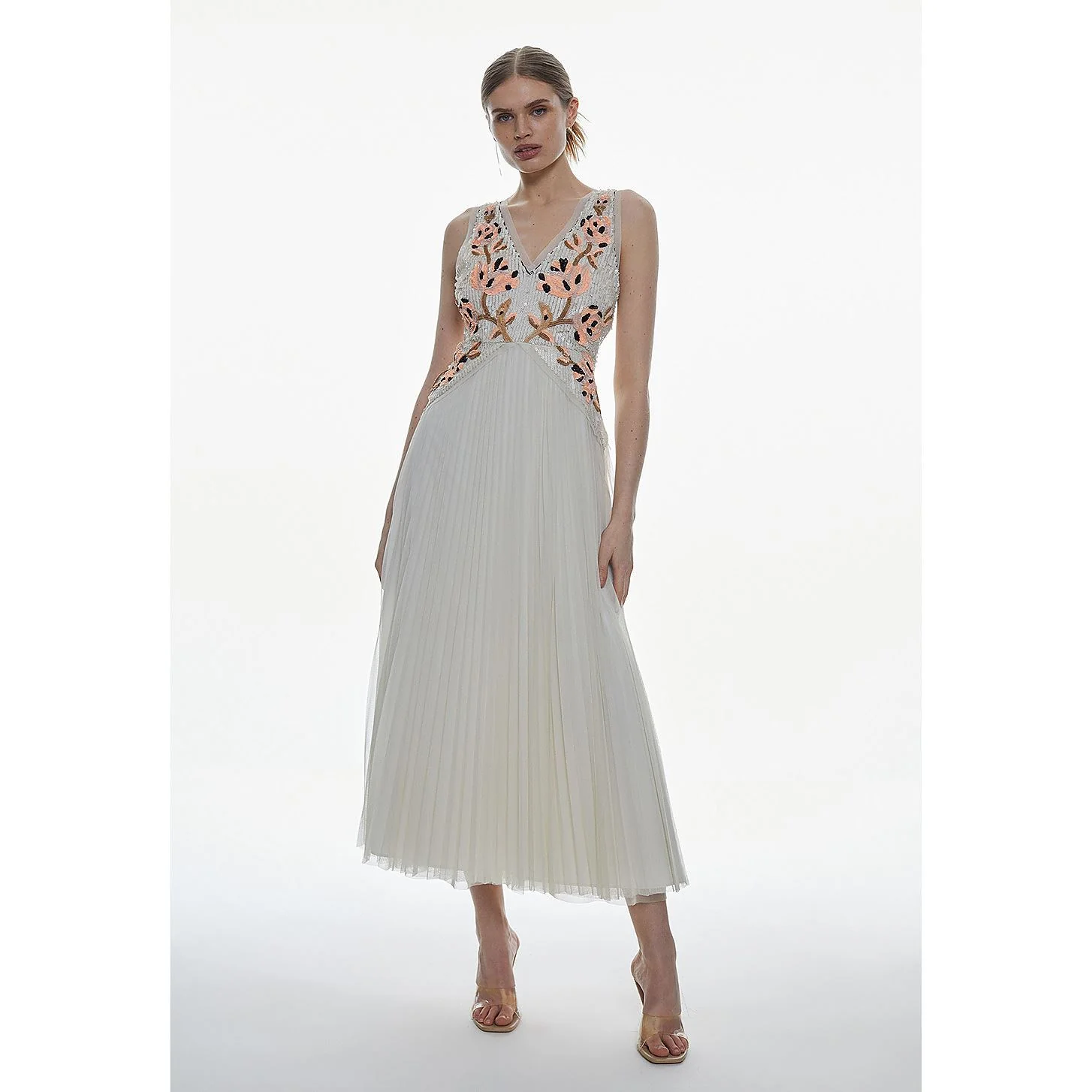 Karen Millen A-Line Midi Dress UK8 in Cream RRP £299