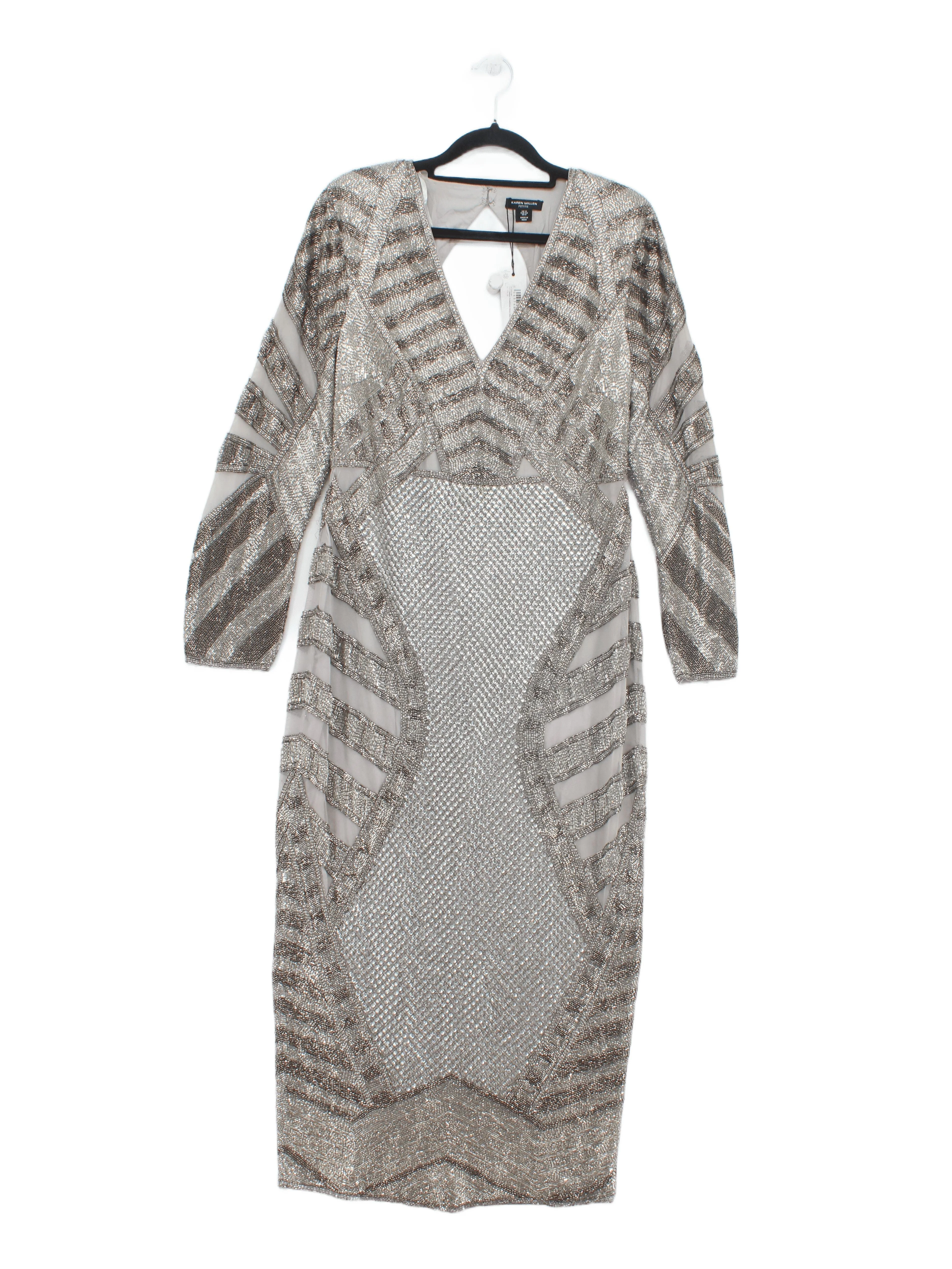 Karen Millen Bodycon Maxi Dress UK12 in Silver RRP £439