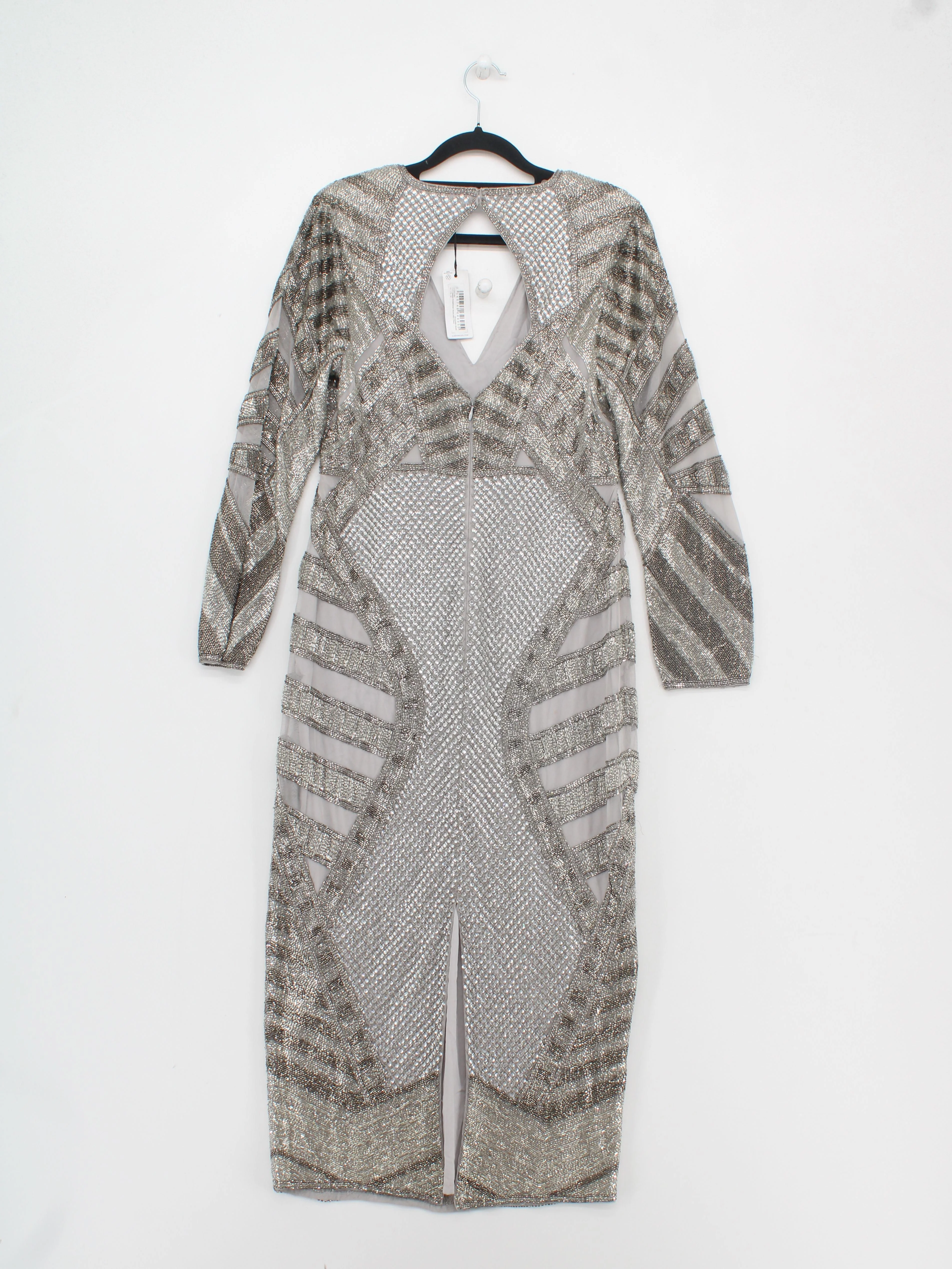Karen Millen Bodycon Maxi Dress UK12 in Silver RRP £439 - Image 2