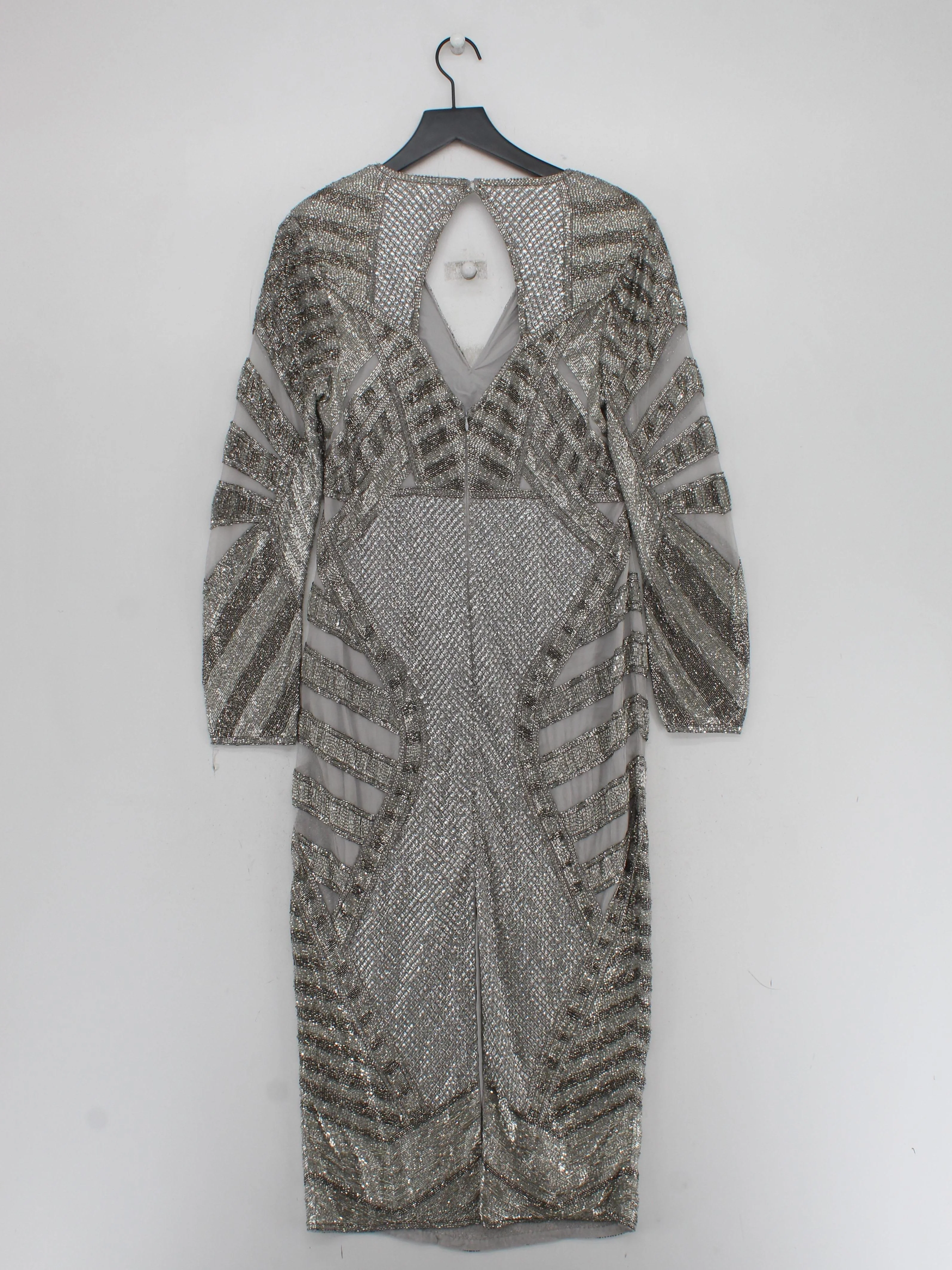 Karen Millen Bodycon Midi Dress UK14 in Silver RRP £439 - Image 2