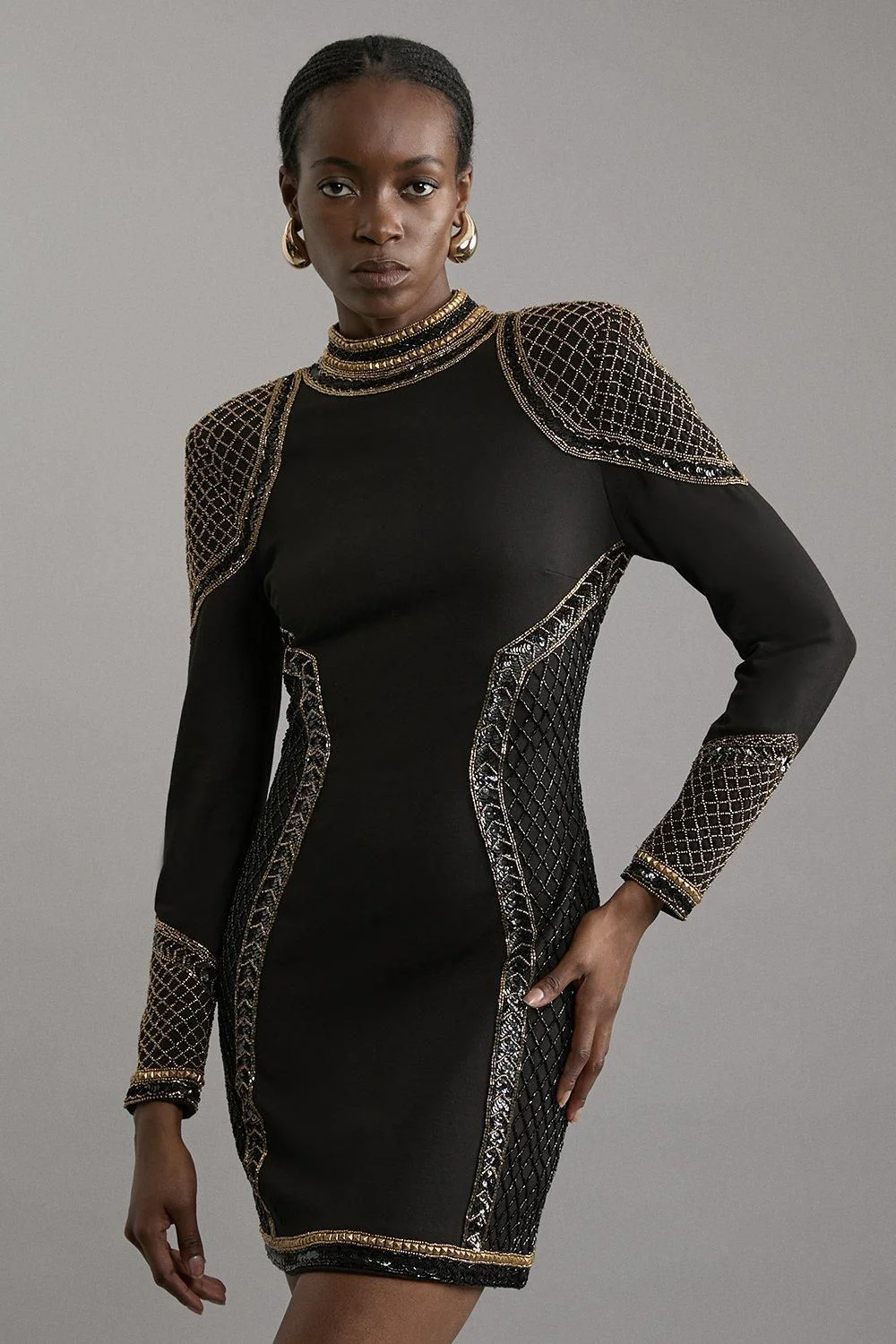 Karen Millen Bodycon Mini Dress M in Black RRP £229