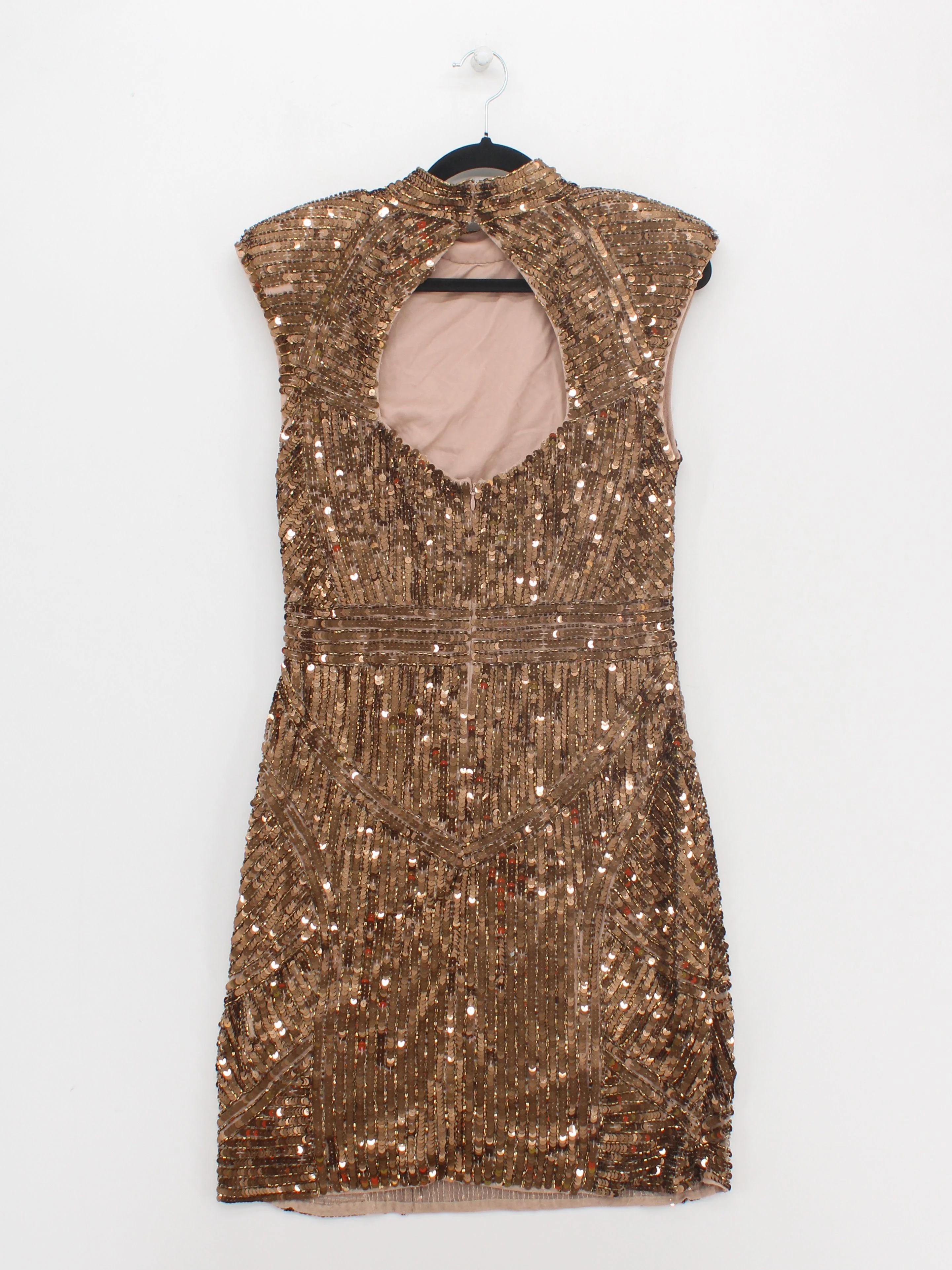 Karen Millen Bodycon Mini Dress UK12 in Gold RRP £329 - Image 2