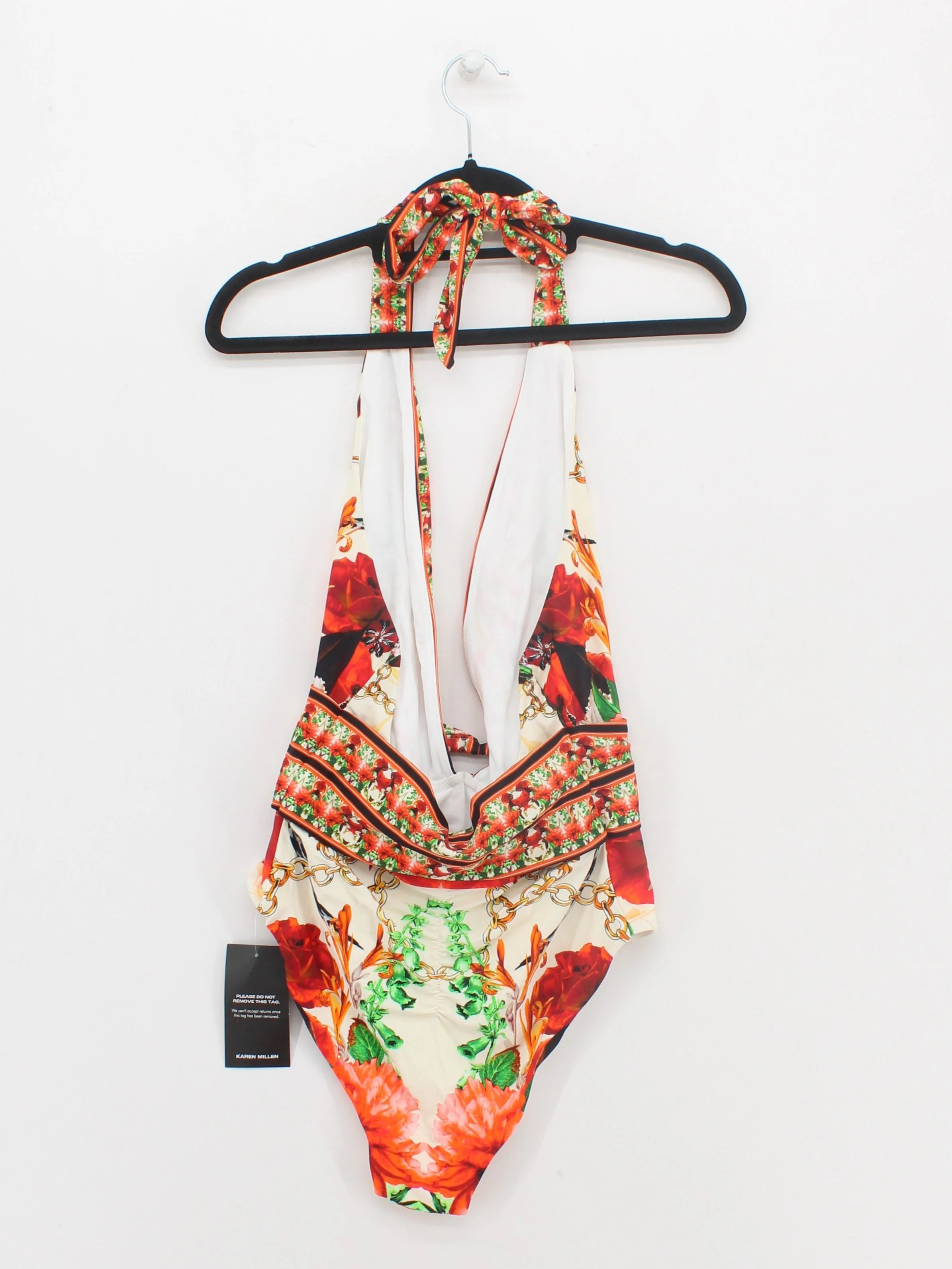 Karen Millen halter neck plunge one-piece swimsuit in multi RRP £79 - Image 2