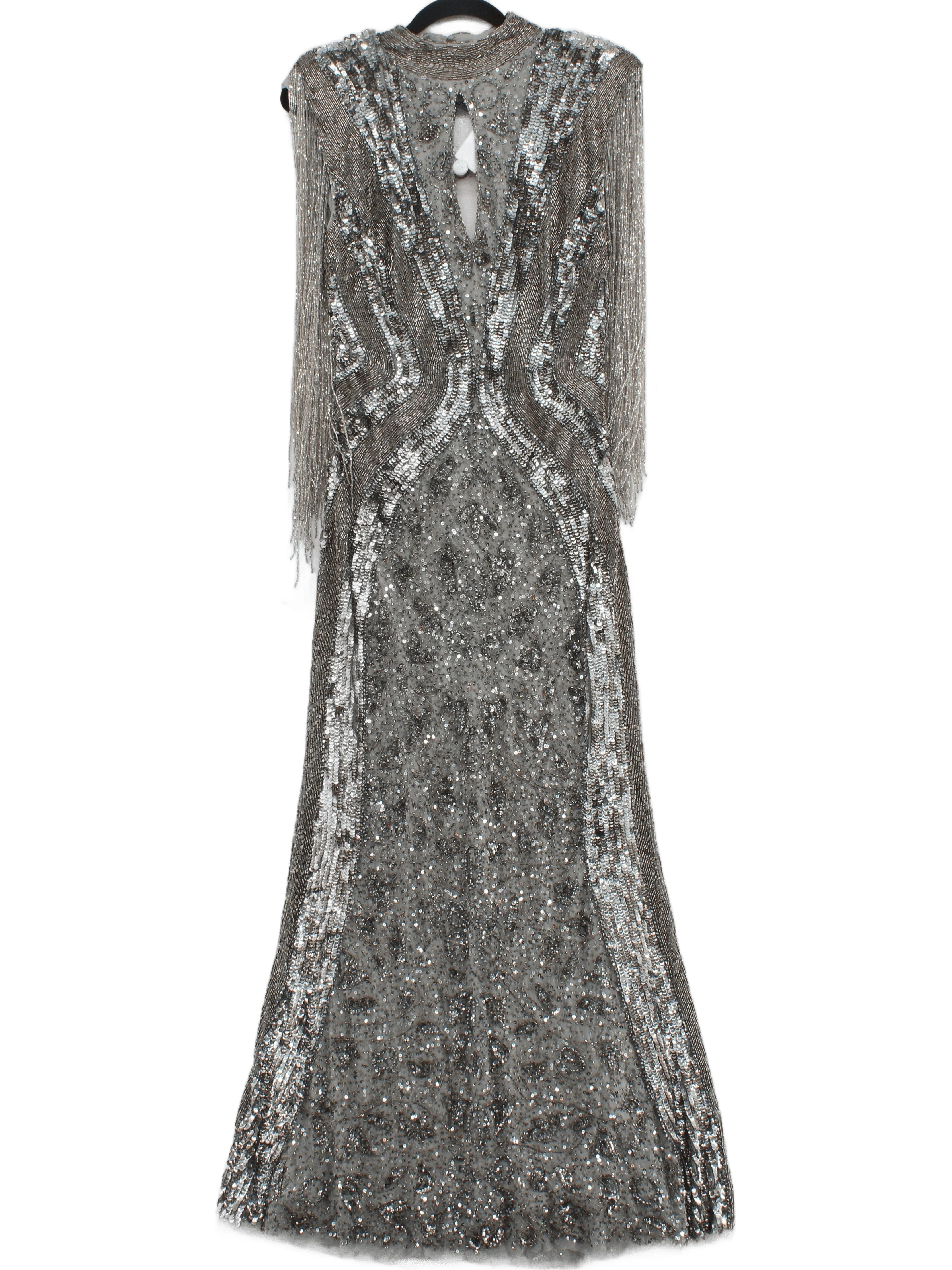 Karen Millen Maxi Dress UK8 in Silver RRP £399