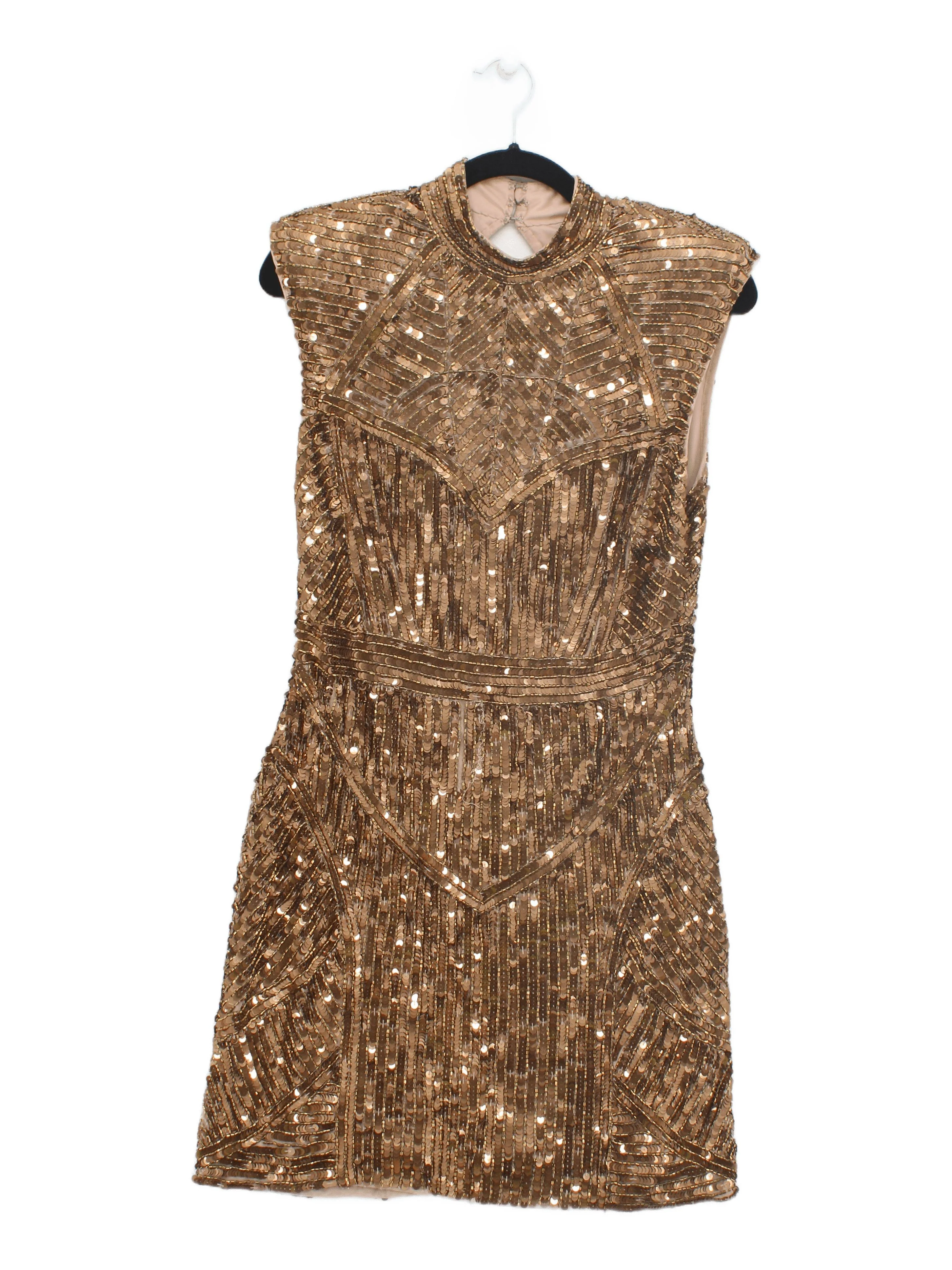 Karen Millen Mini Dress UK14 in Gold RRP £329