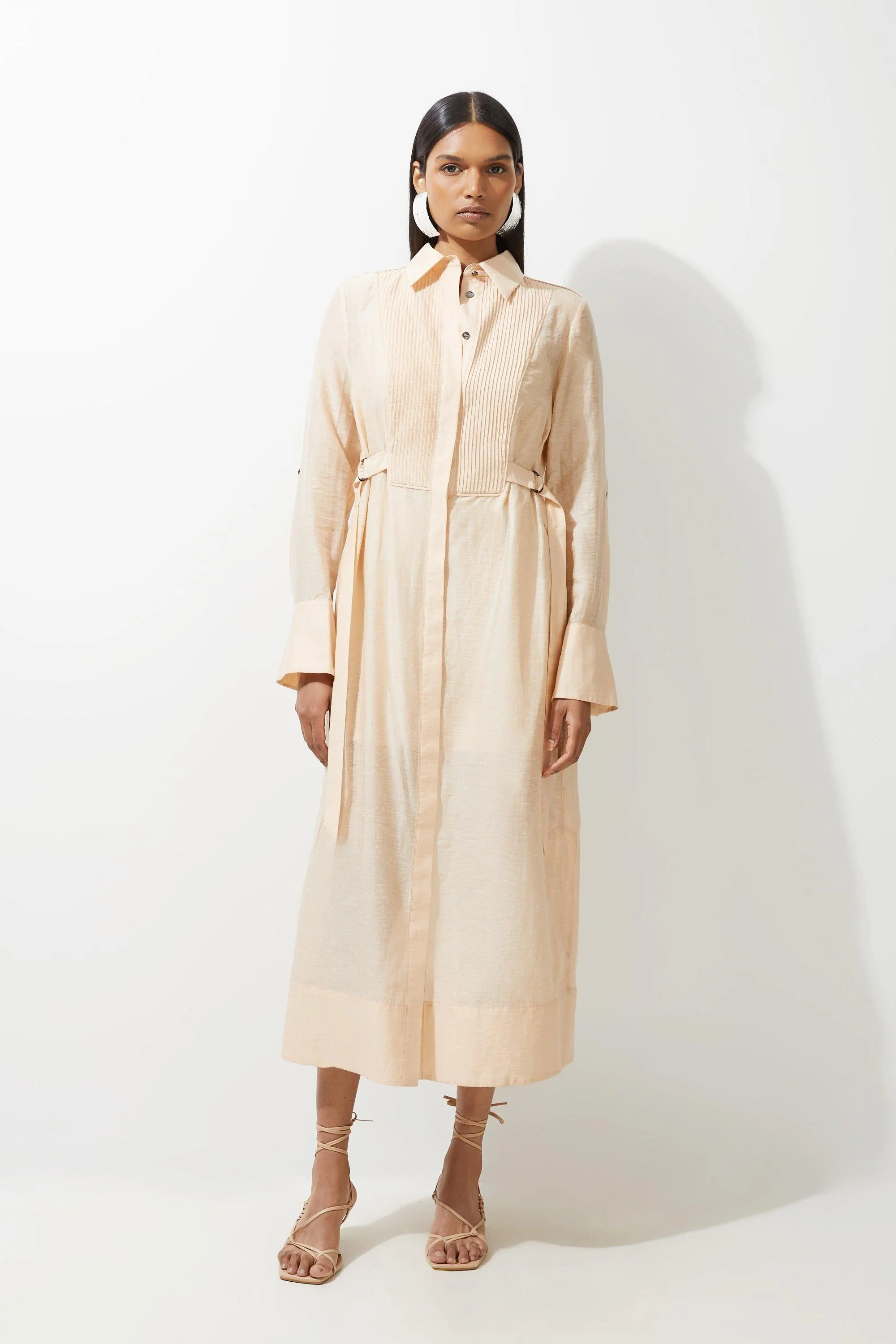 Karen Millen Shirt Midi Dress UK14 in Cream RRP £189