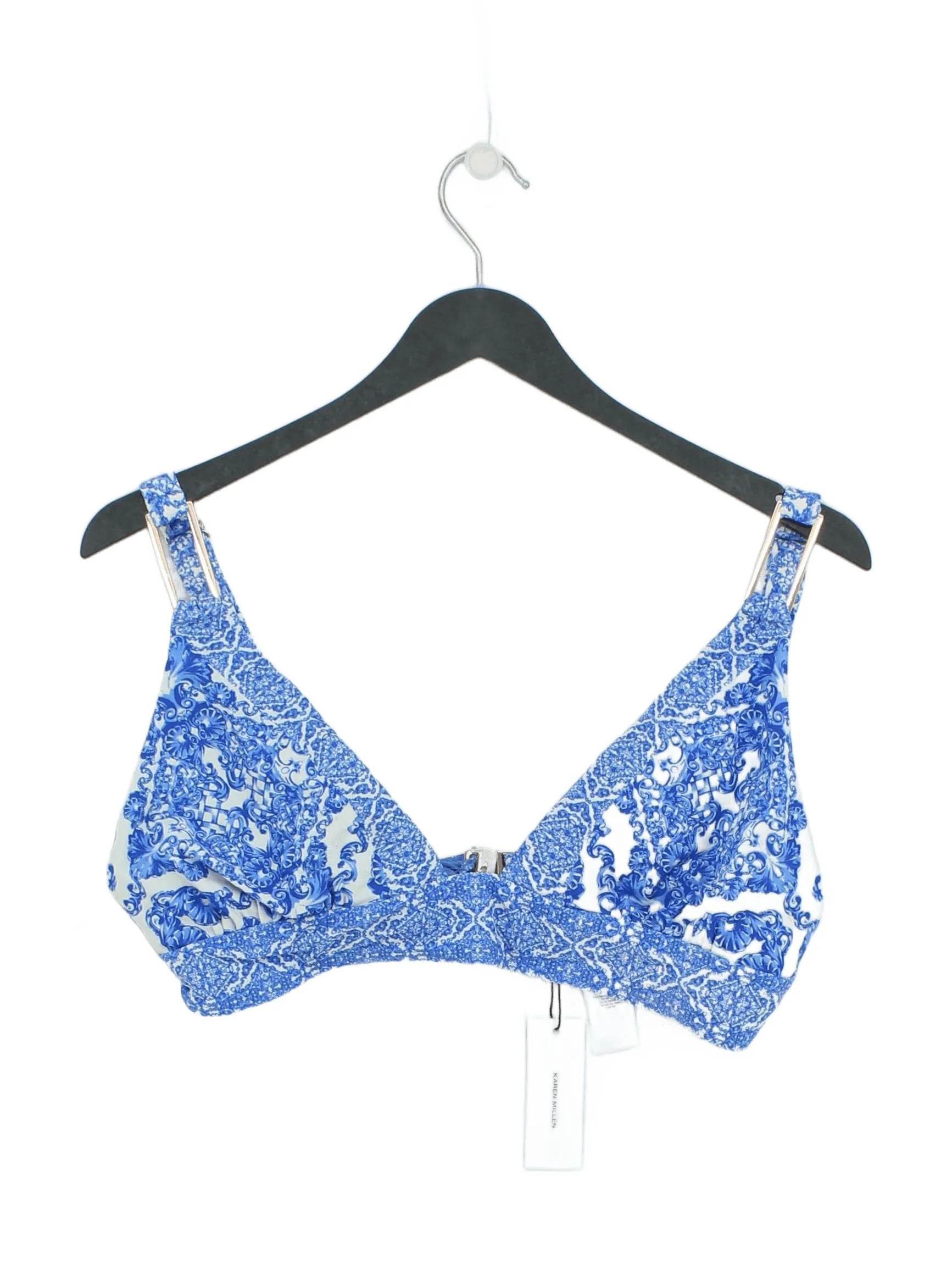 Karen Millen triangle adjustable strap bikini top in blue RRP £49