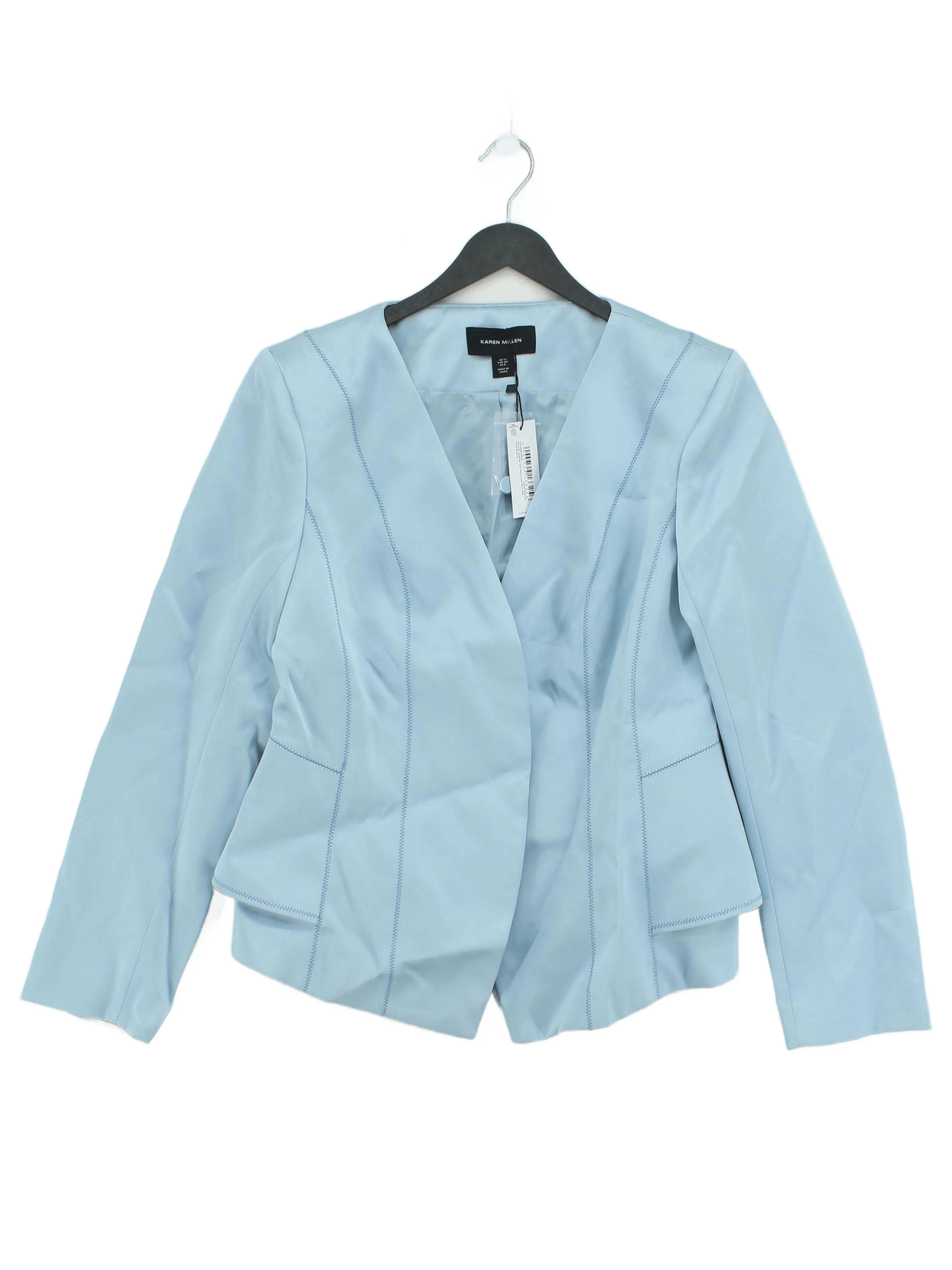 Karen Millen Women's Blazer UK 12 Blue Polyester with Viscose Overcoat