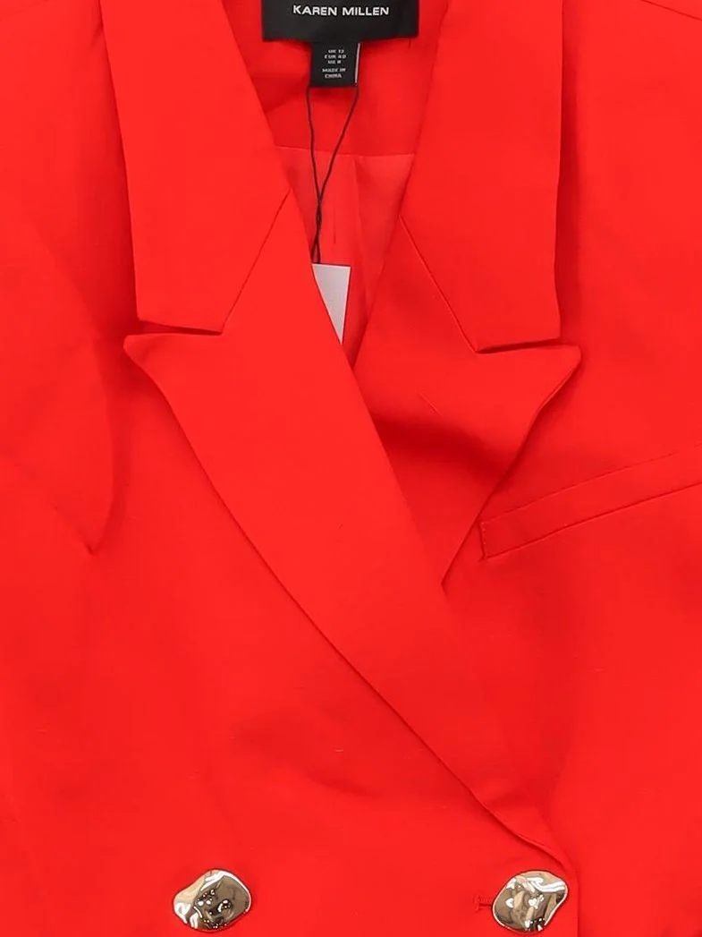 Karen Millen Women's Blazer UK 12 Red Viscose with Linen Overcoat - Image 3