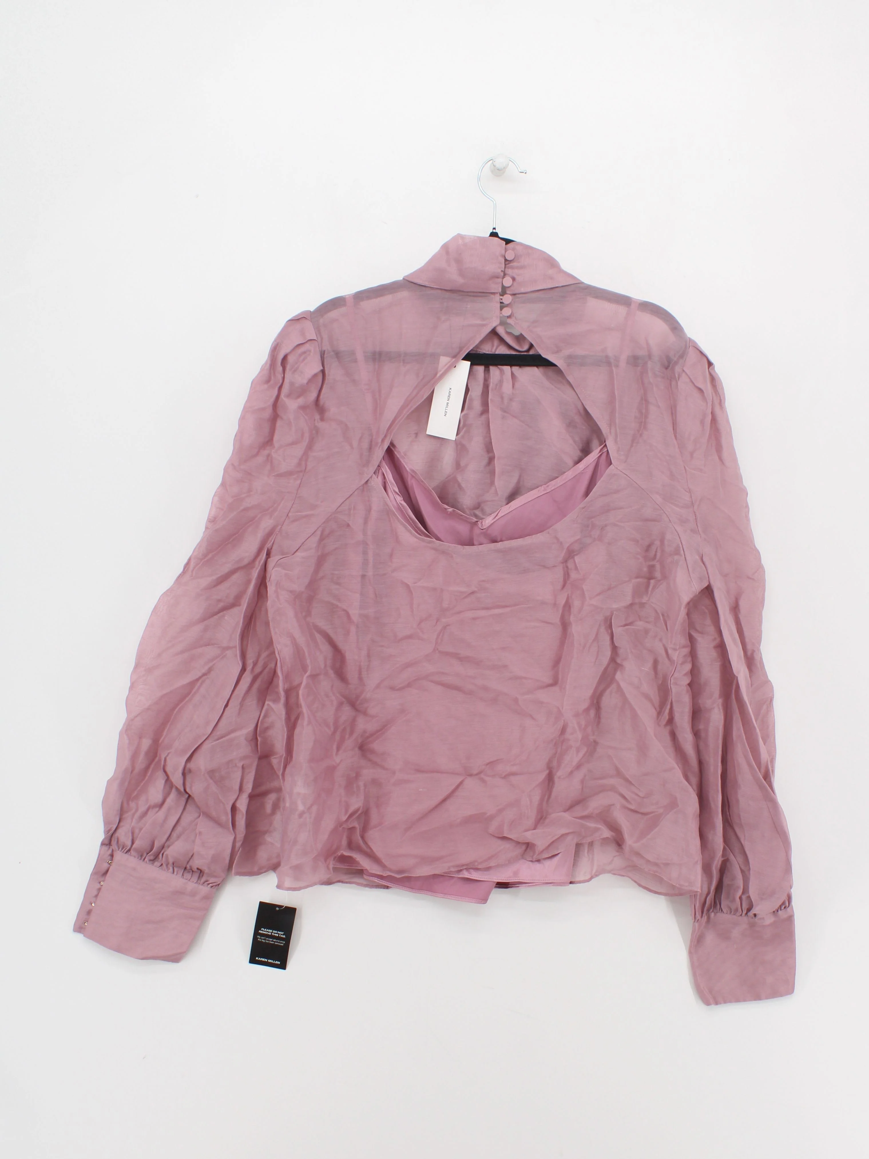 Karen Millen Women's Blouse UK 16 Purple Linen - Image 2
