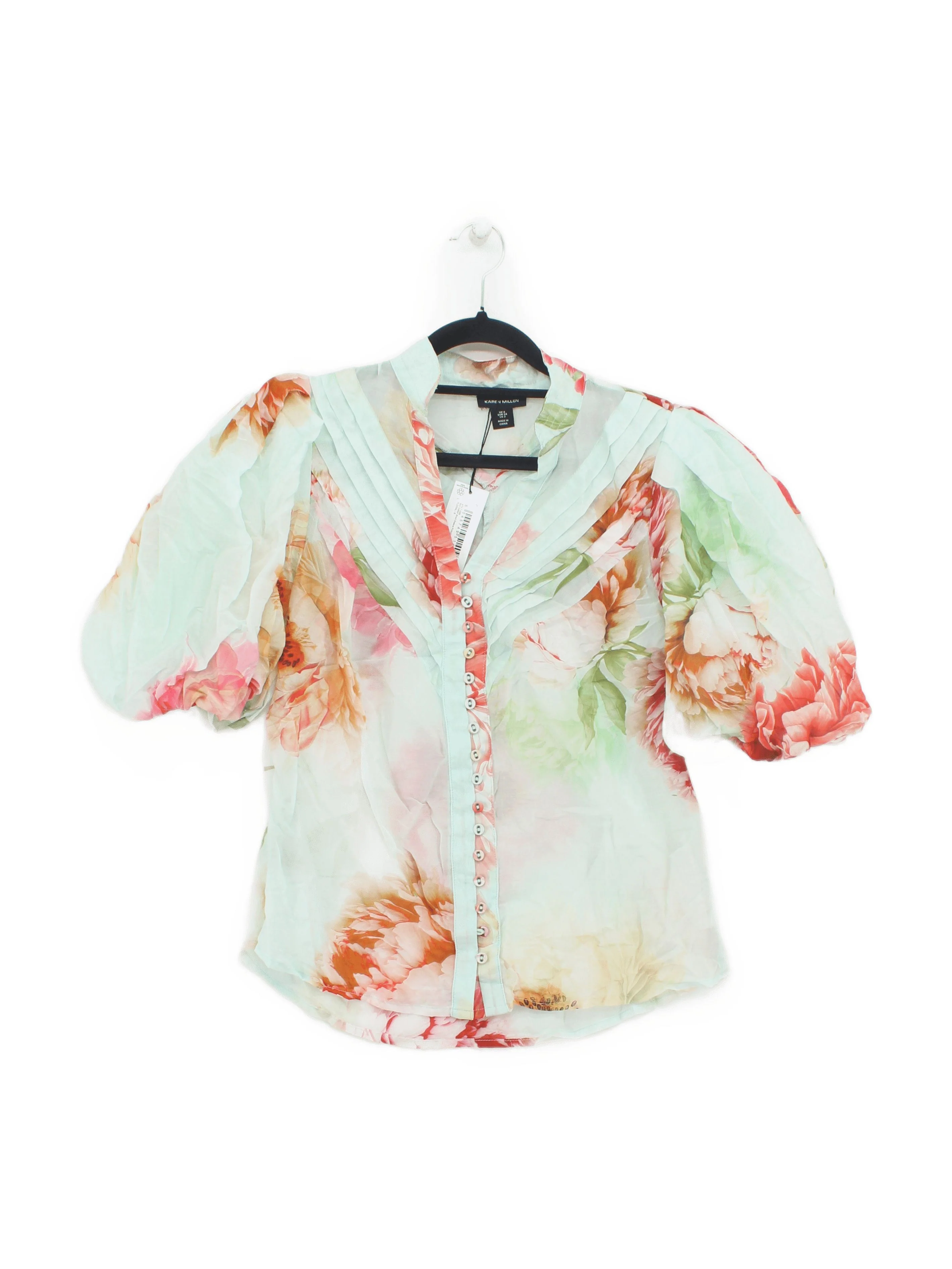 Karen Millen Women's Blouse UK 6 Green Cotton with Silk Basic