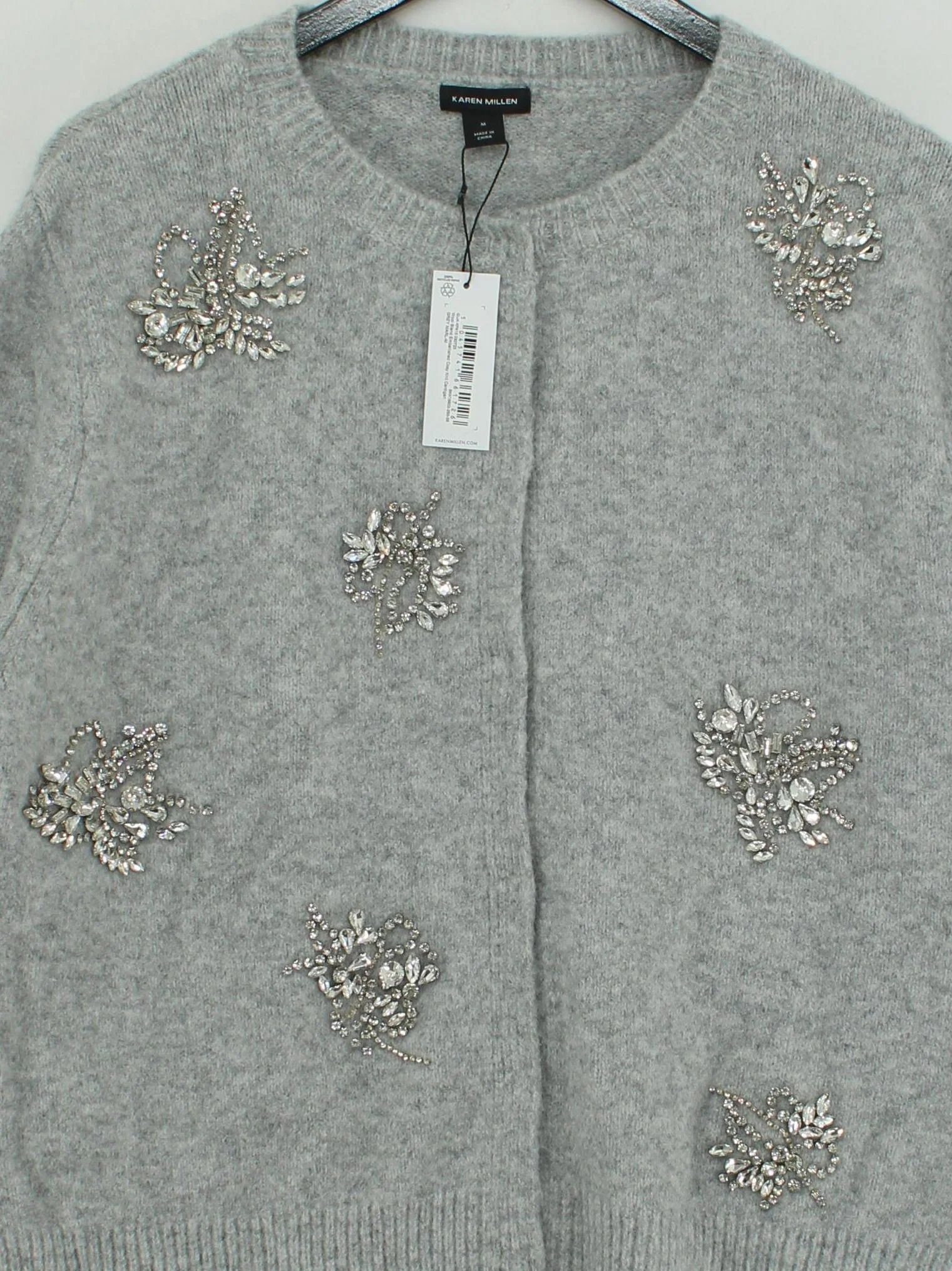 Karen Millen Women's Cardigan M Grey 100% Wool Round Neck Cardigan - Image 3