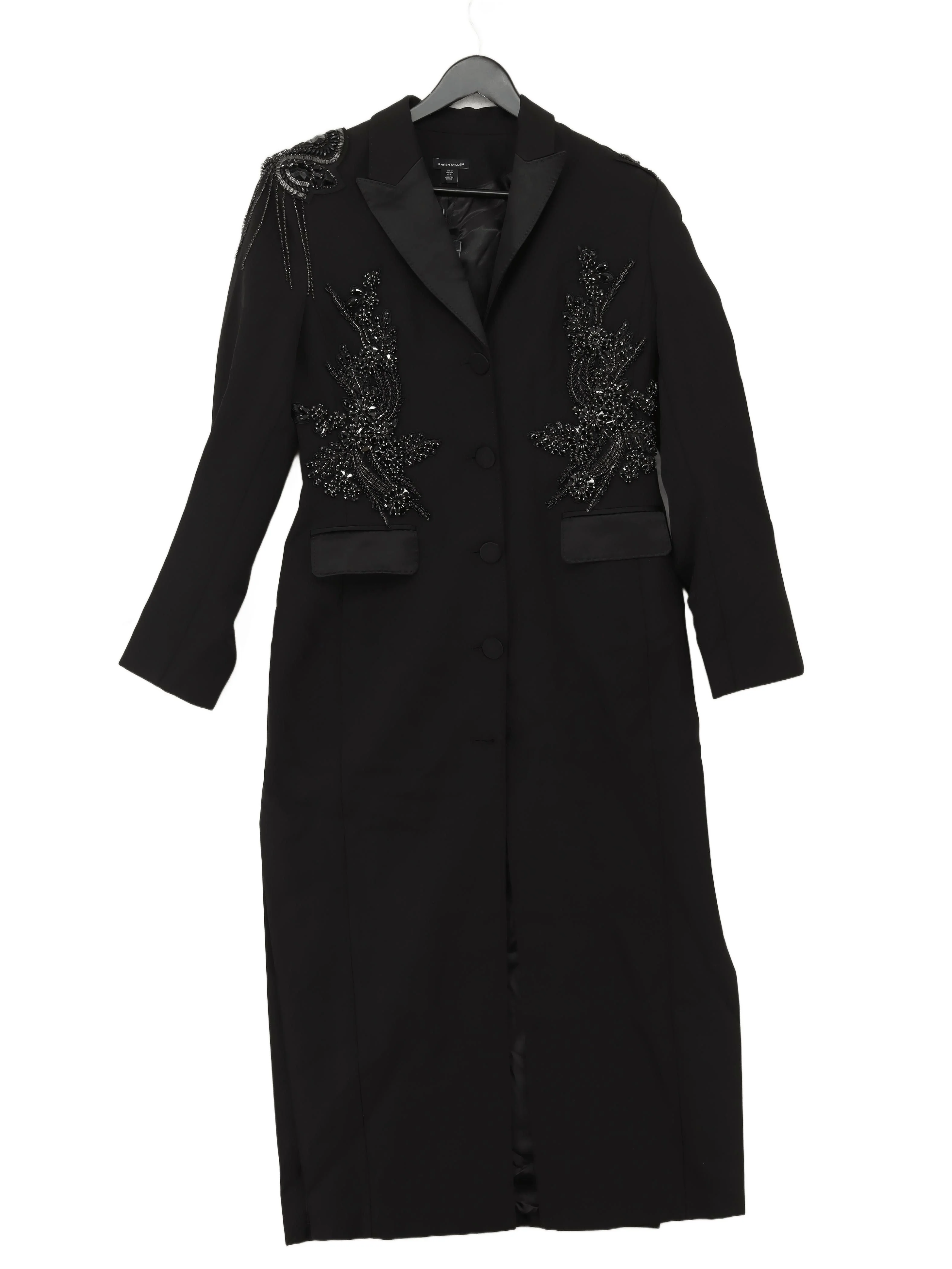 Karen Millen Women's Coat M Black 100% Polyester Overcoat
