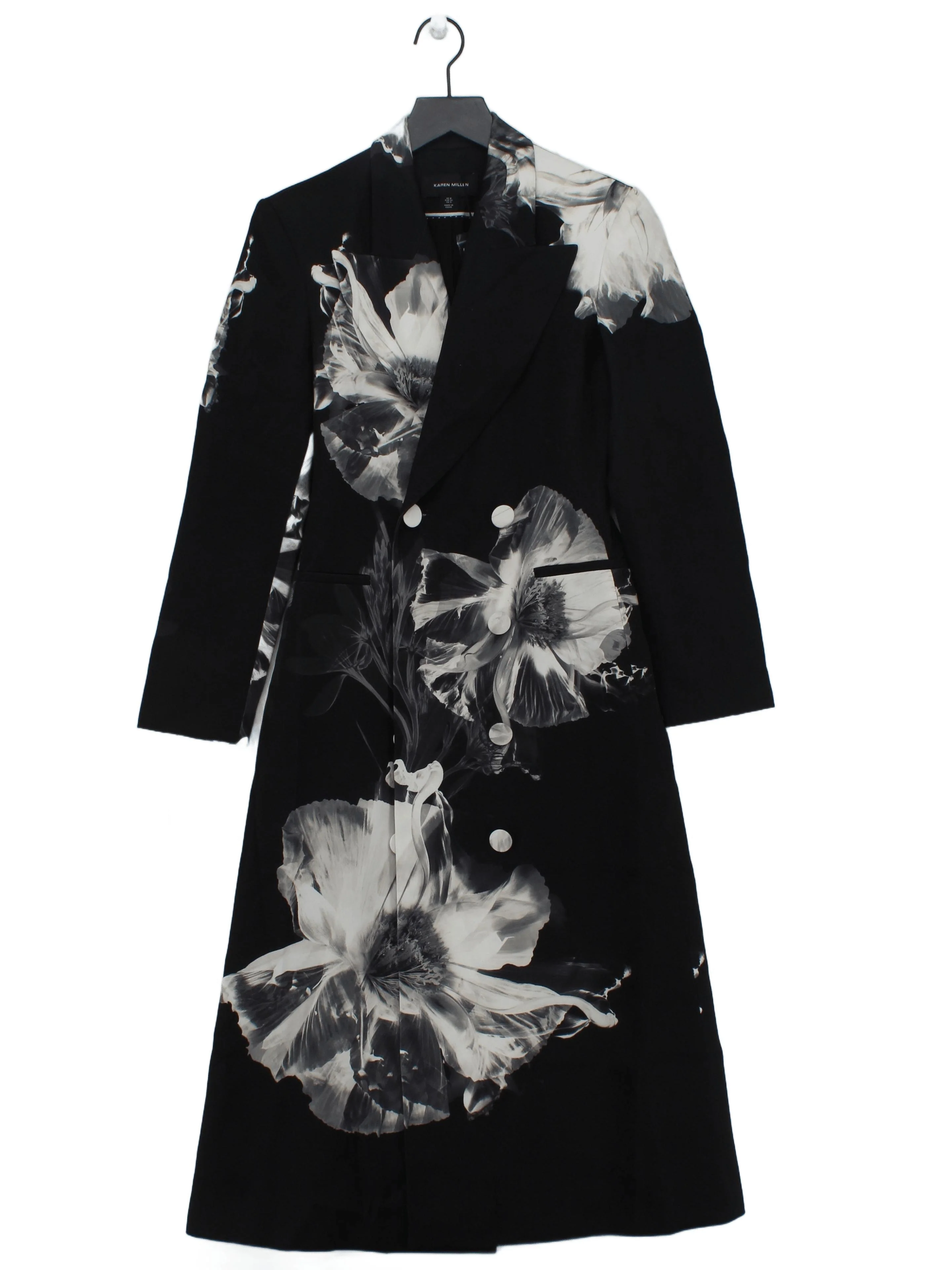 Karen Millen Women's Coat S Black Floral 100% Polyester Overcoat