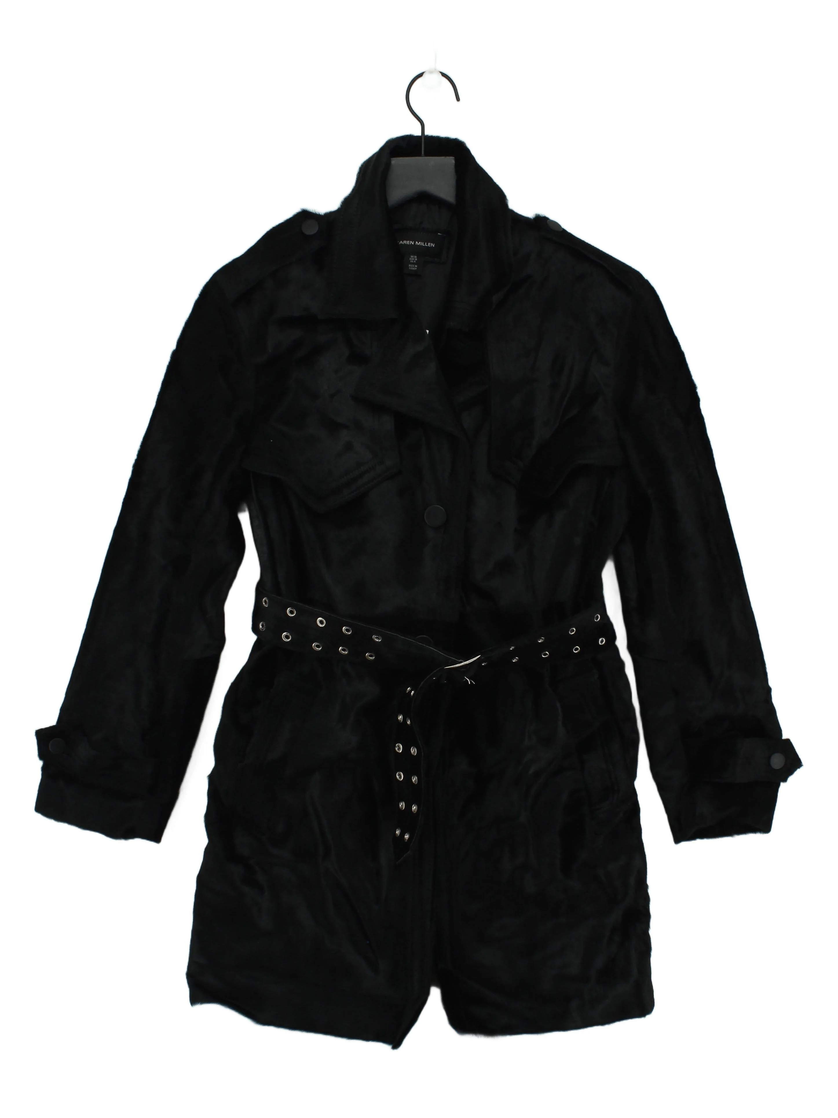 Karen Millen Women's Coat UK 10 Black Polyester with Cotton Trench Coat