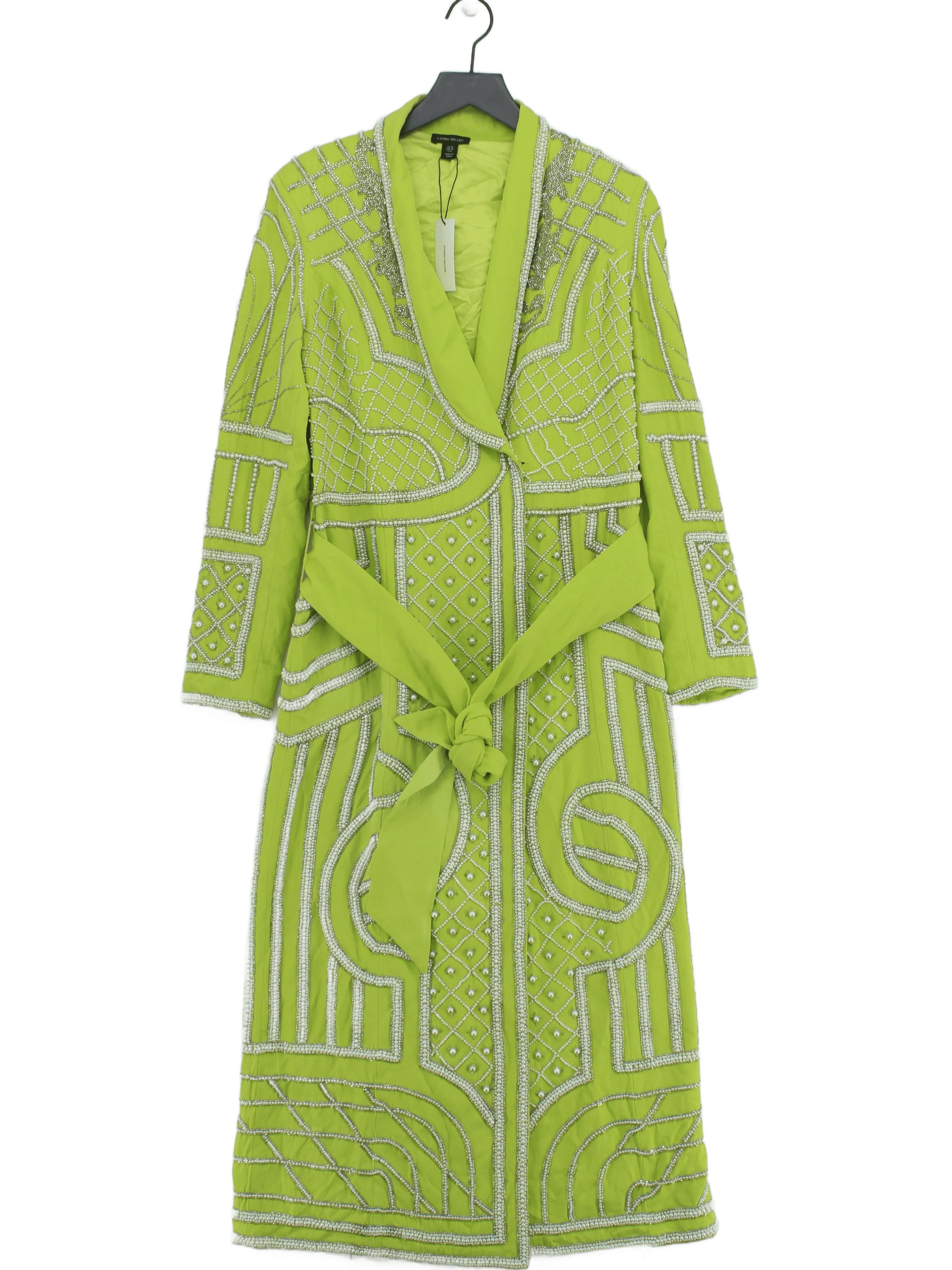 Karen Millen Women's Coat UK 10 Green Polyester with Elastane Overcoat