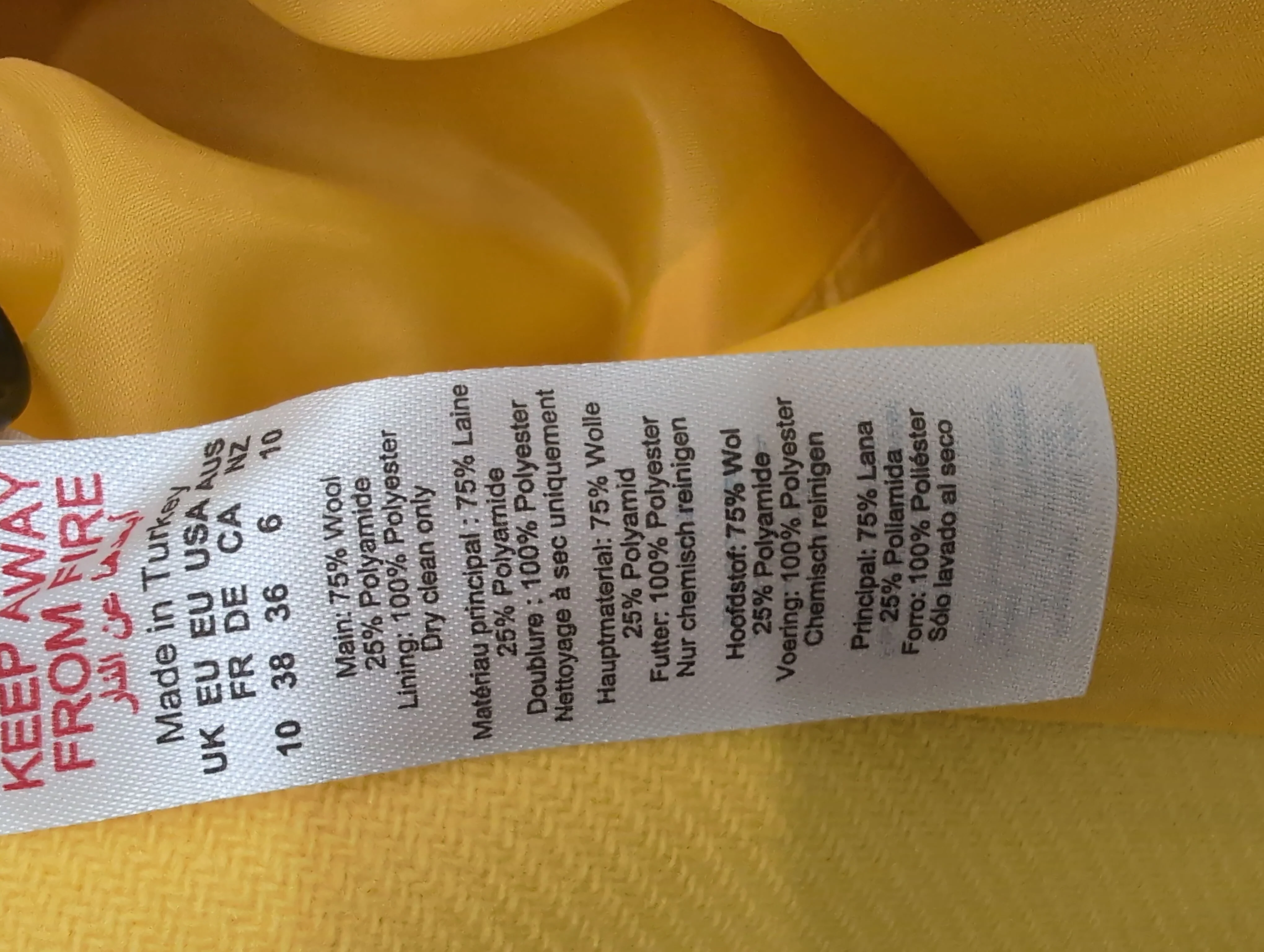 Karen Millen Women's Coat UK 10 Yellow Wool with Polyamide Overcoat - Image 7