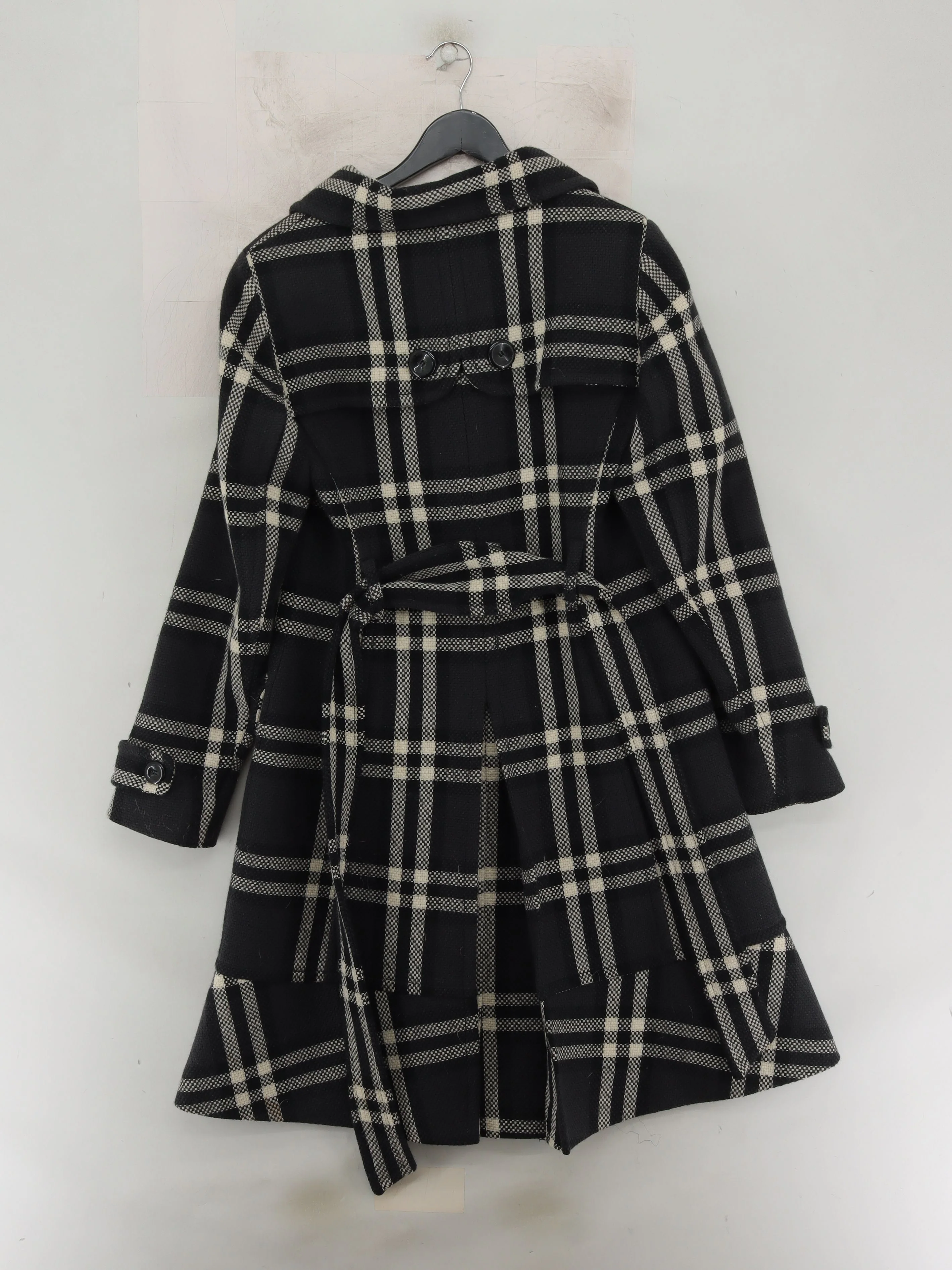 Karen Millen Women's Coat UK 12 Black Checkered Wool with Viscose Overcoat - Image 2