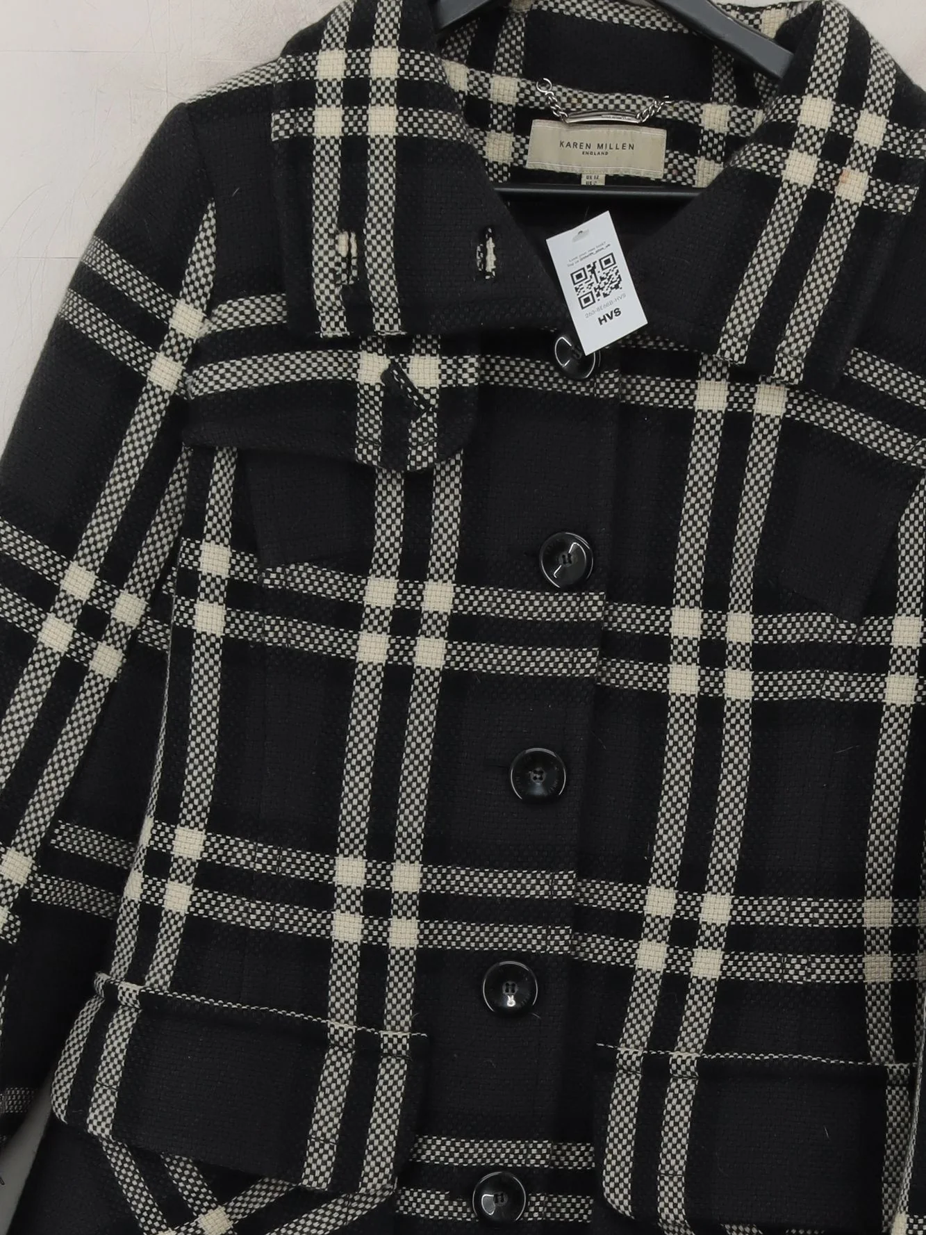 Karen Millen Women's Coat UK 12 Black Checkered Wool with Viscose Overcoat - Image 3