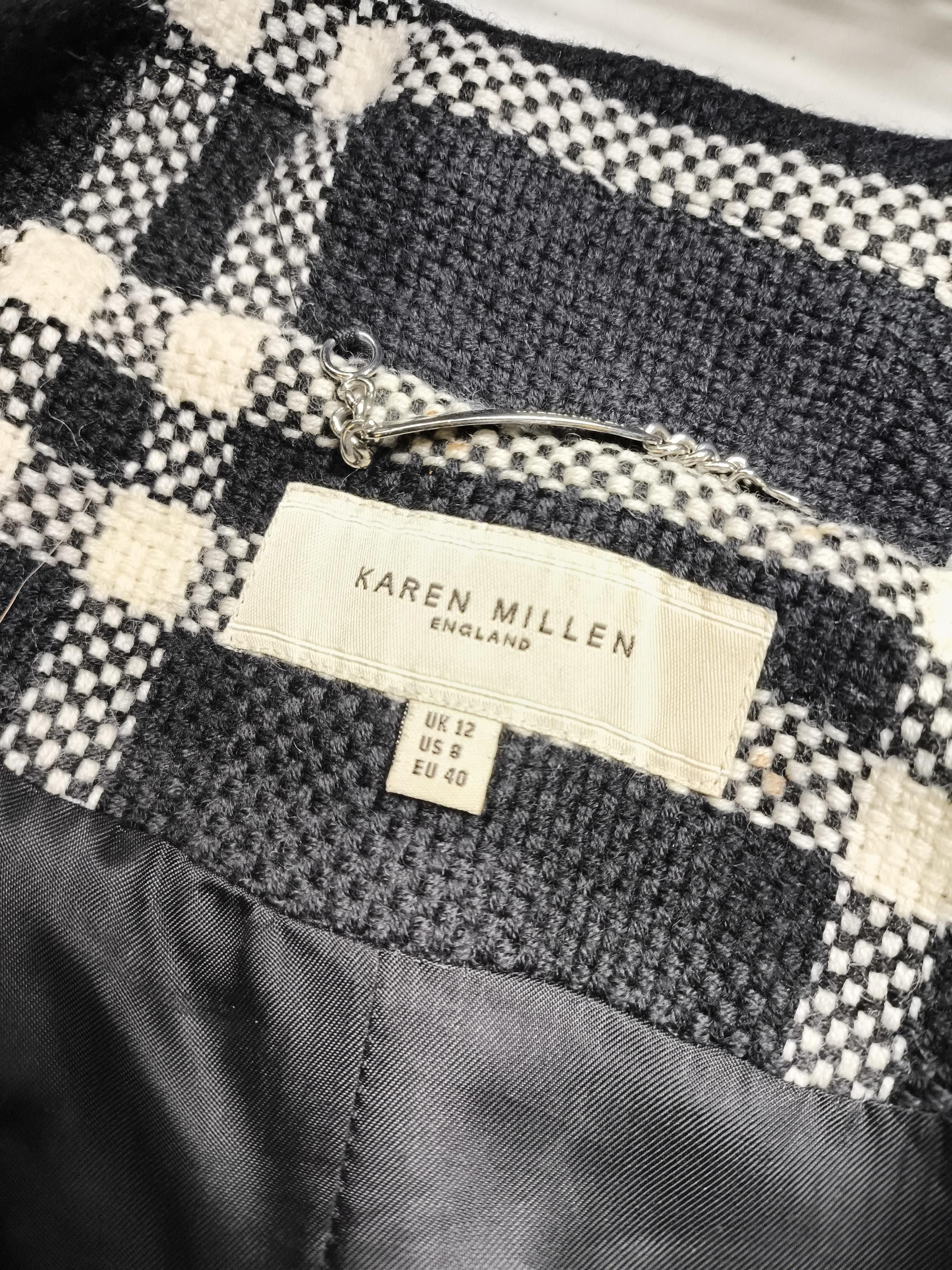Karen Millen Women's Coat UK 12 Black Checkered Wool with Viscose Overcoat - Image 6