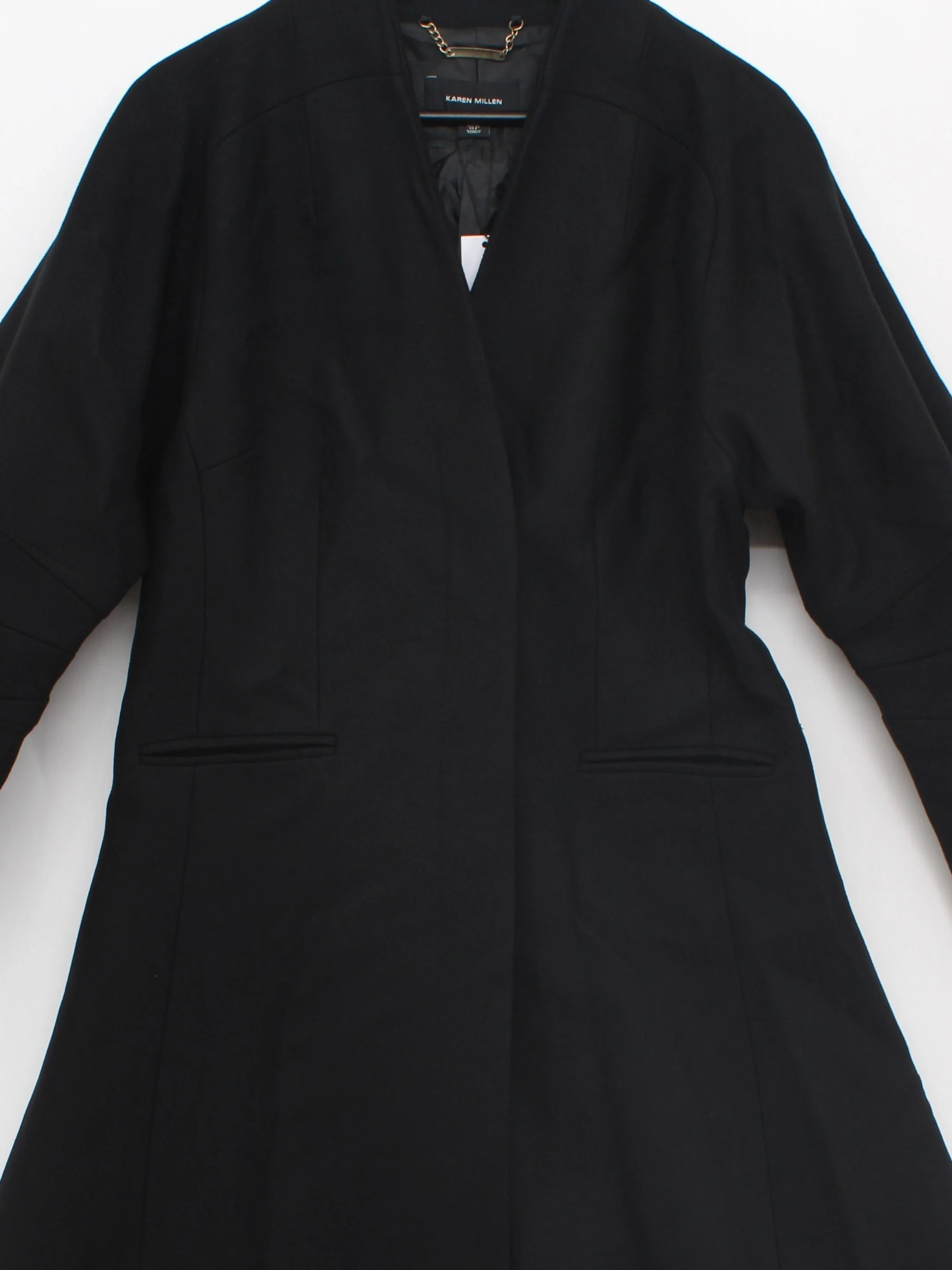 Karen Millen Women's Coat UK 12 Black Wool with Polyamide Overcoat New with tags - Image 3