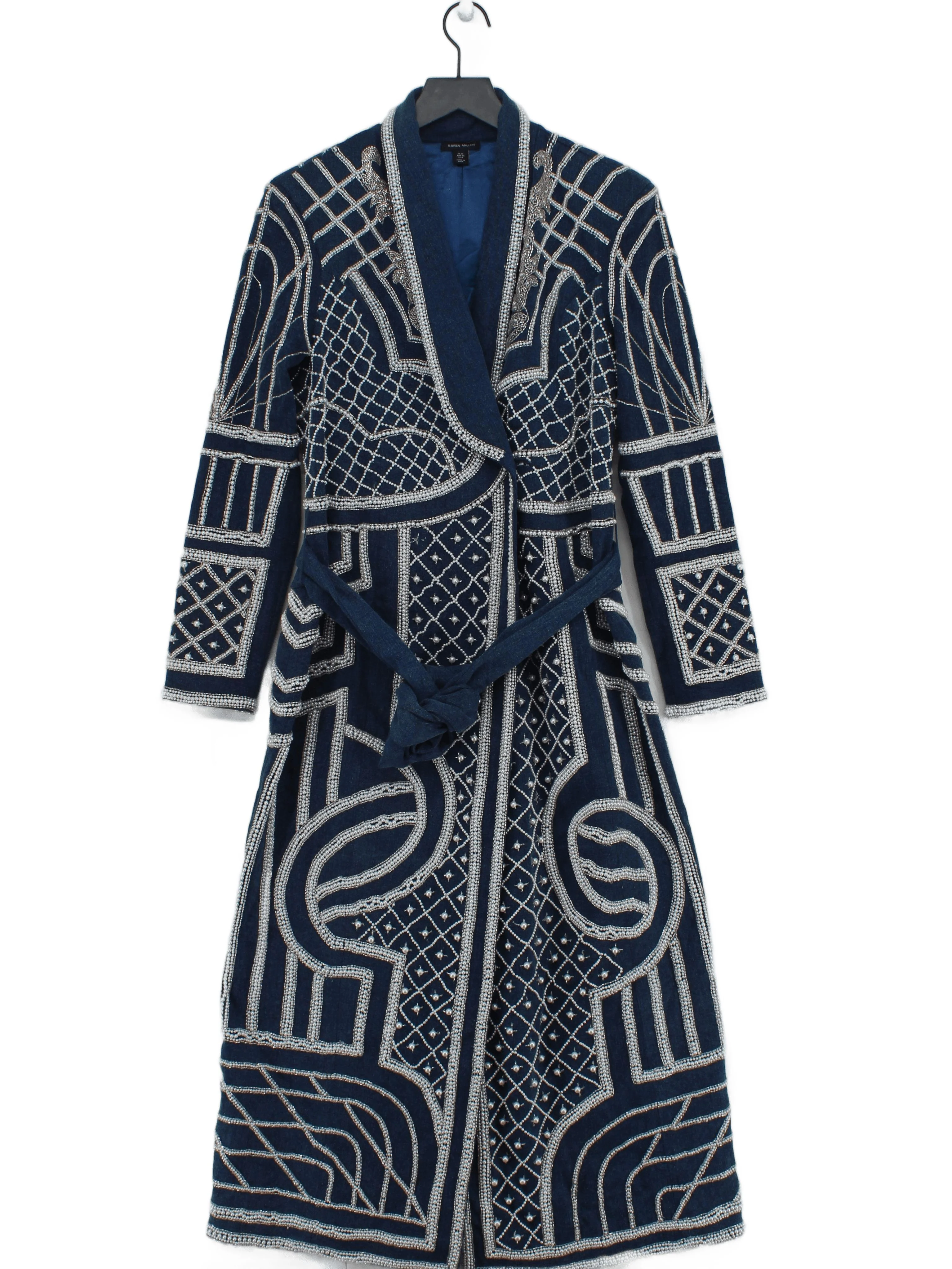 Karen Millen Women's Coat UK 12 Blue Cotton with Polyester, Elastane Overcoat