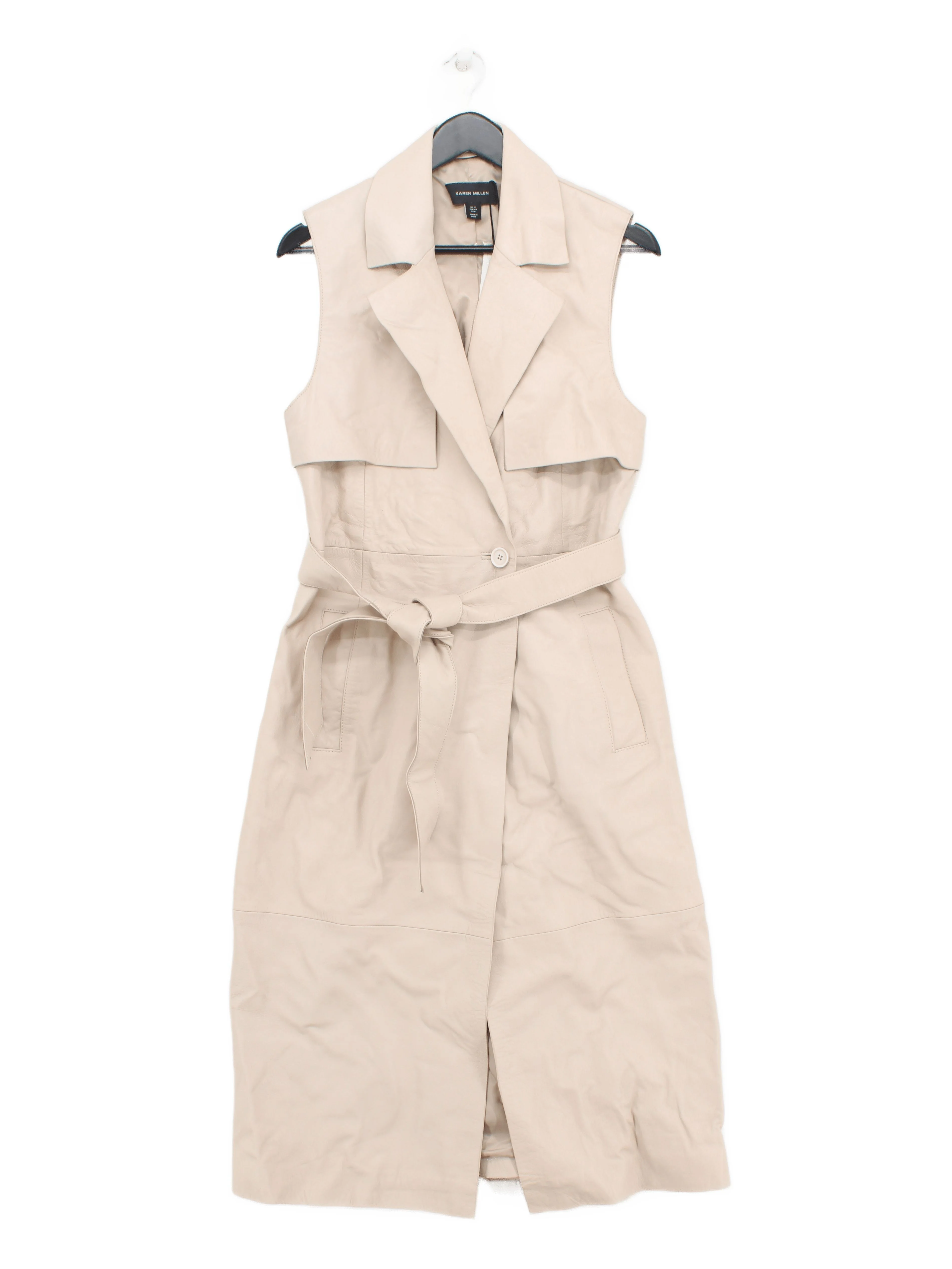 Karen Millen Women's Coat UK 12 Cream Leather with Polyester Trench Coat
