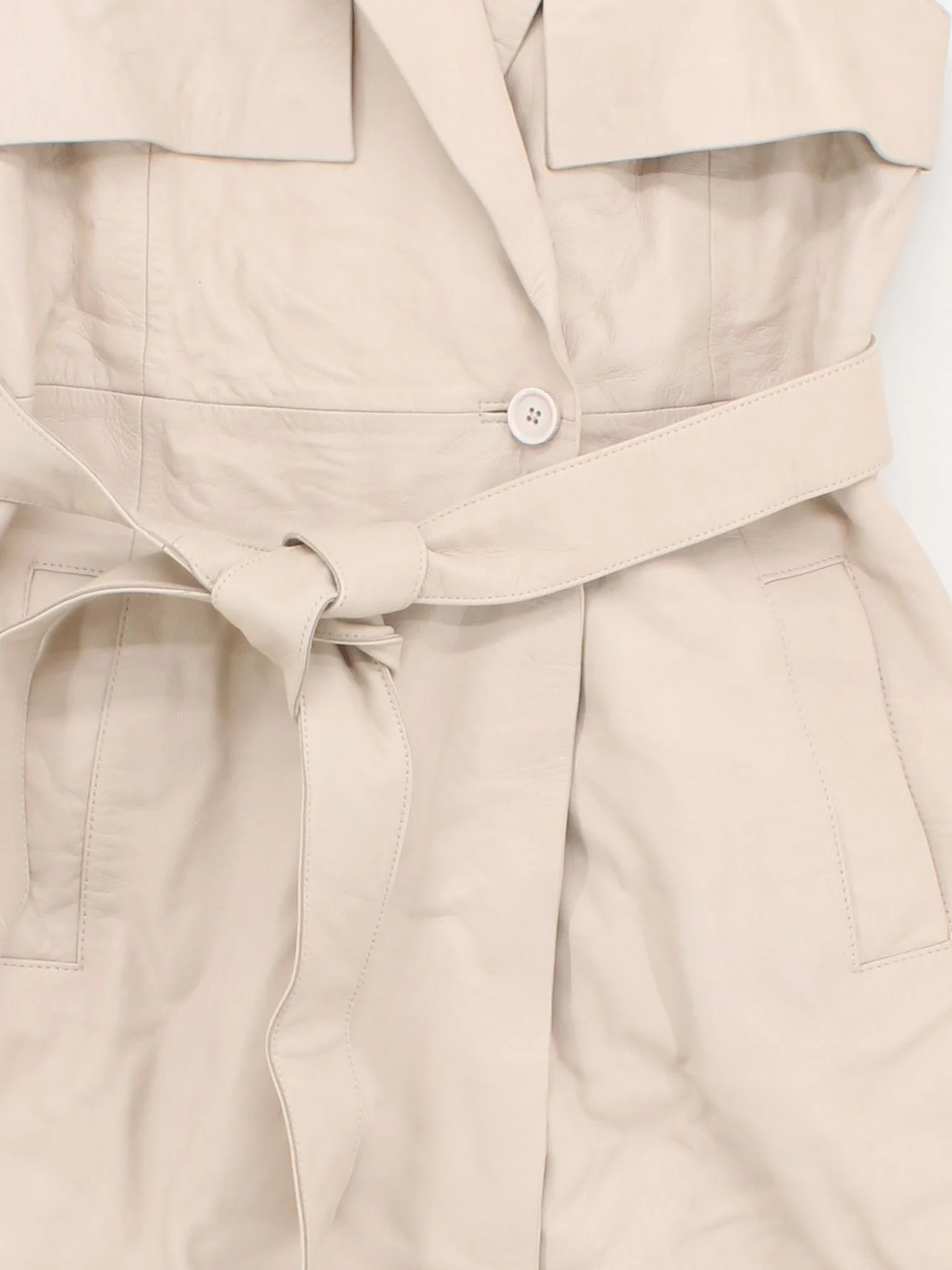 Karen Millen Women's Coat UK 12 Cream Leather with Polyester Trench Coat - Image 3