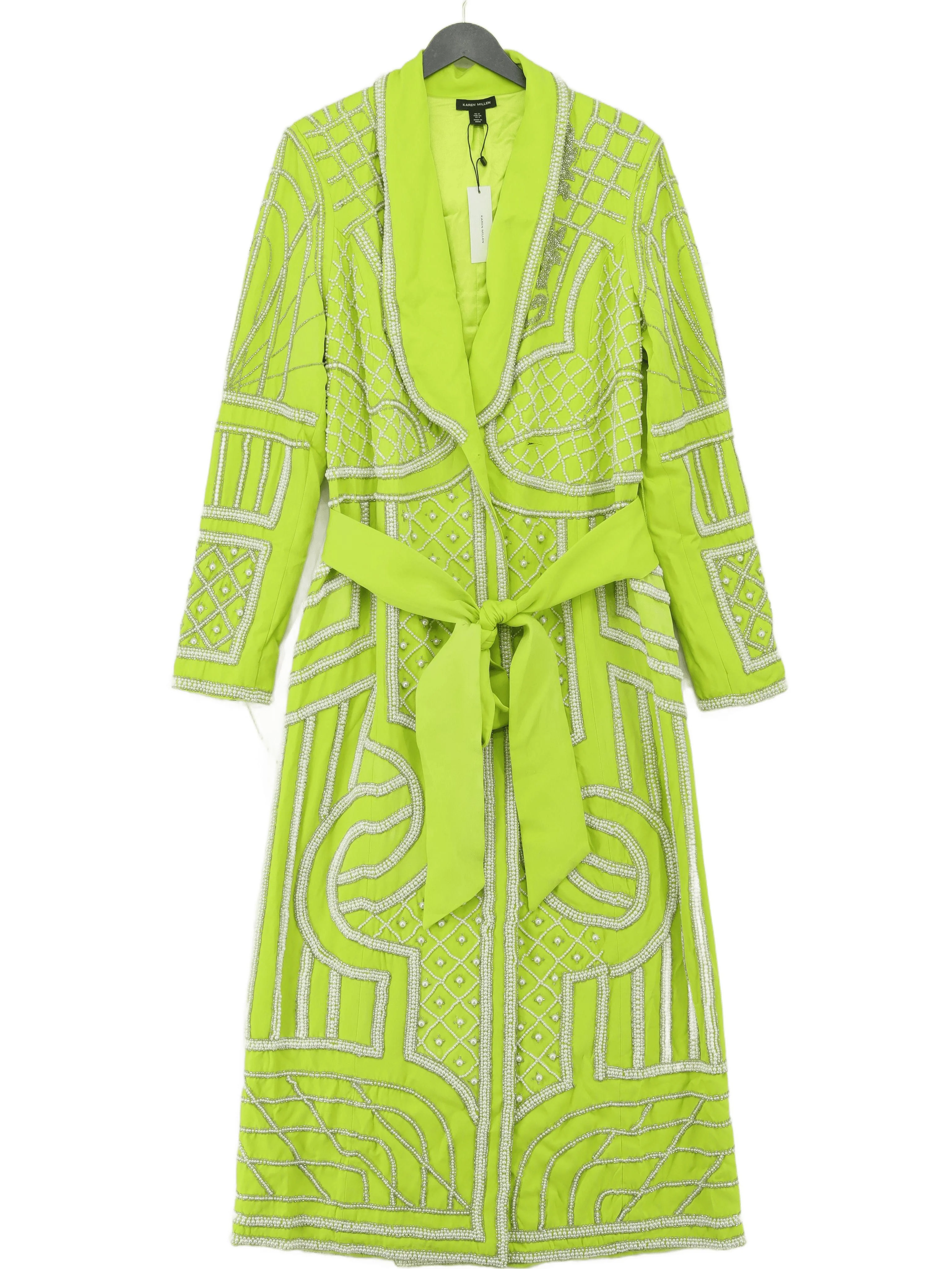 Karen Millen Women's Coat UK 12 Green Polyester with Elastane Overcoat