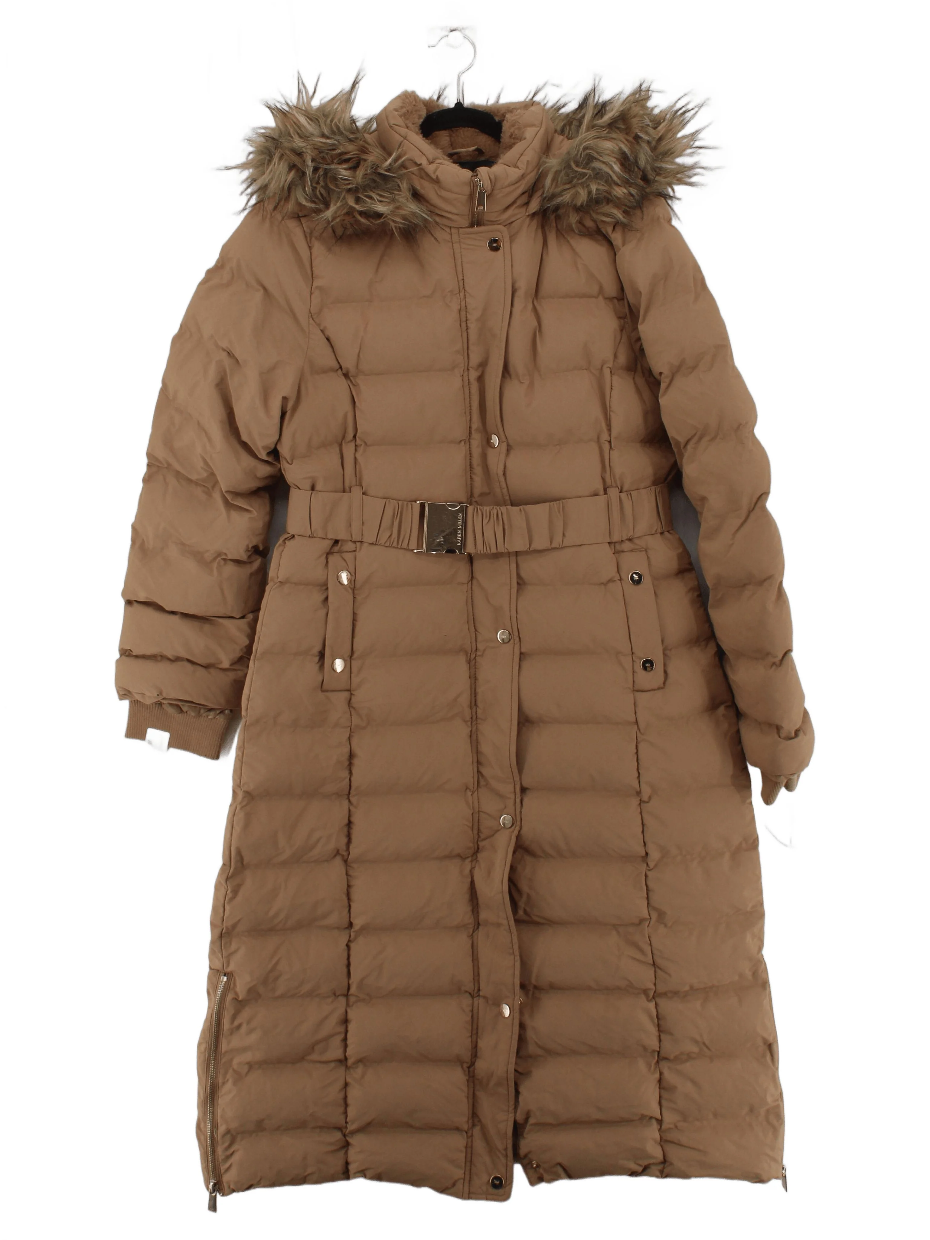 Karen Millen Women's Coat UK 14 Tan Polyester with Acrylic Puffer Jacket