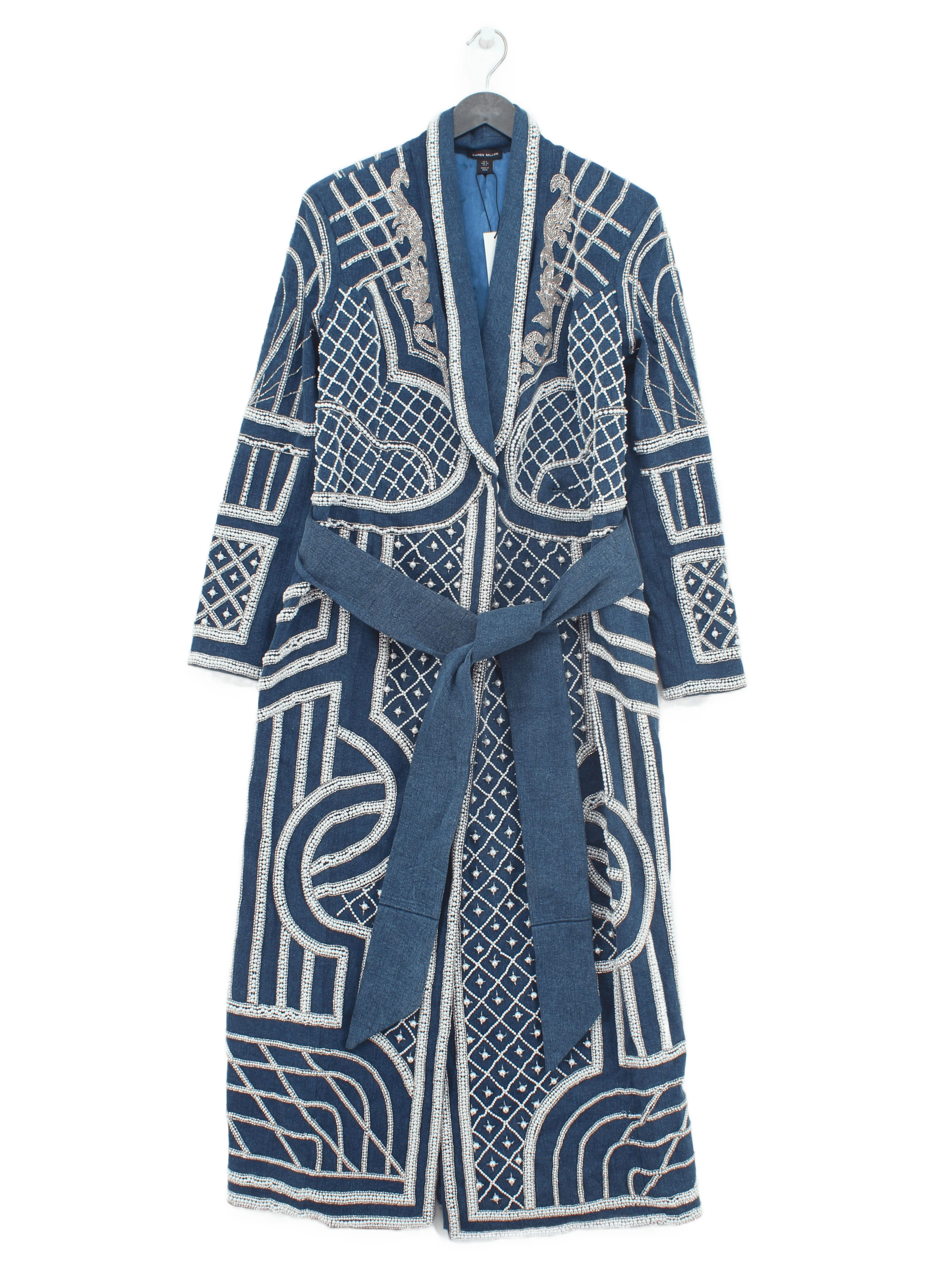 Karen Millen Women's Coat UK 6 Blue Cotton with Polyester, Elastane Overcoat