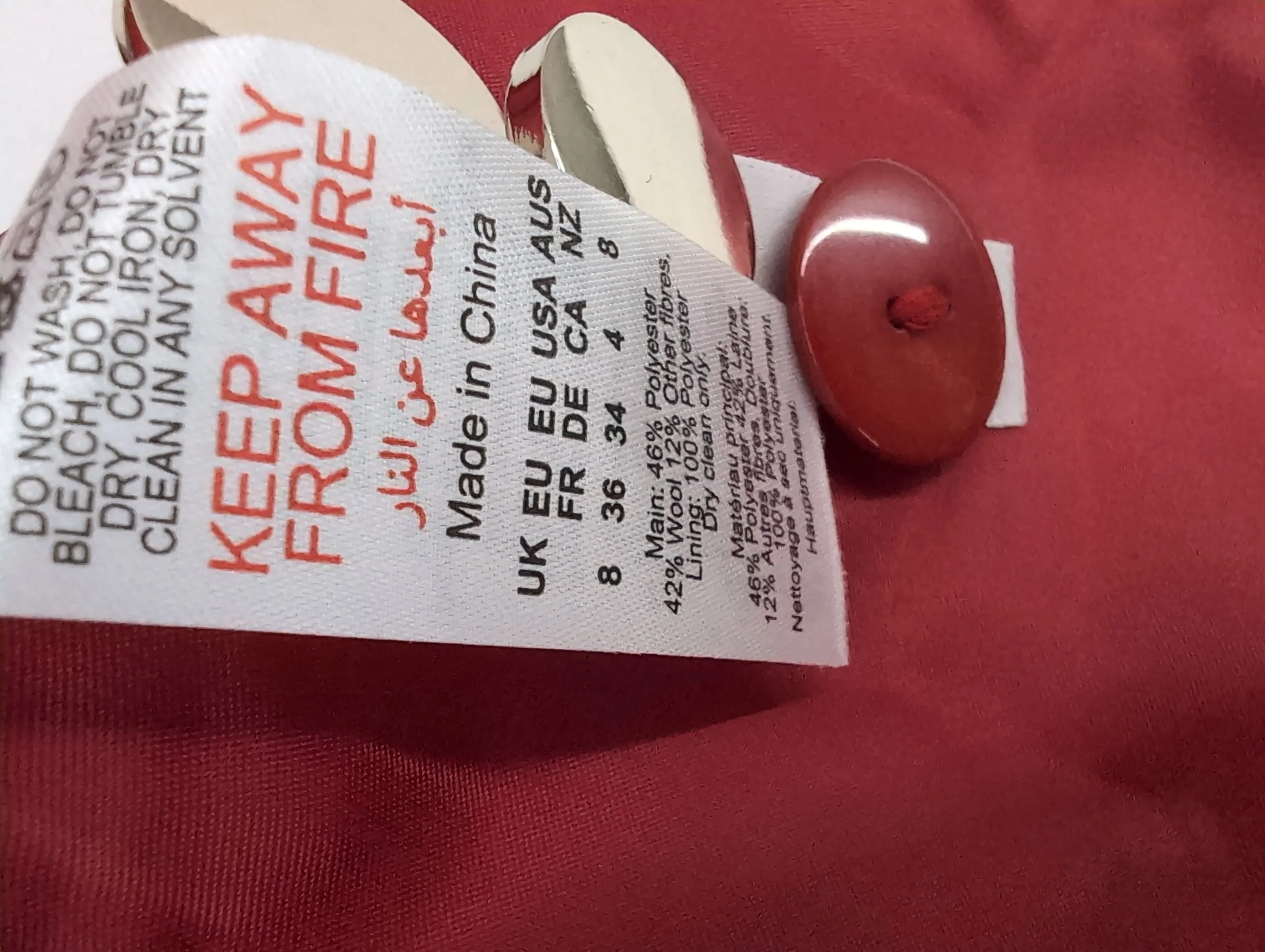 Karen Millen Women's Coat UK 8 Red Wool New with tags - Image 6