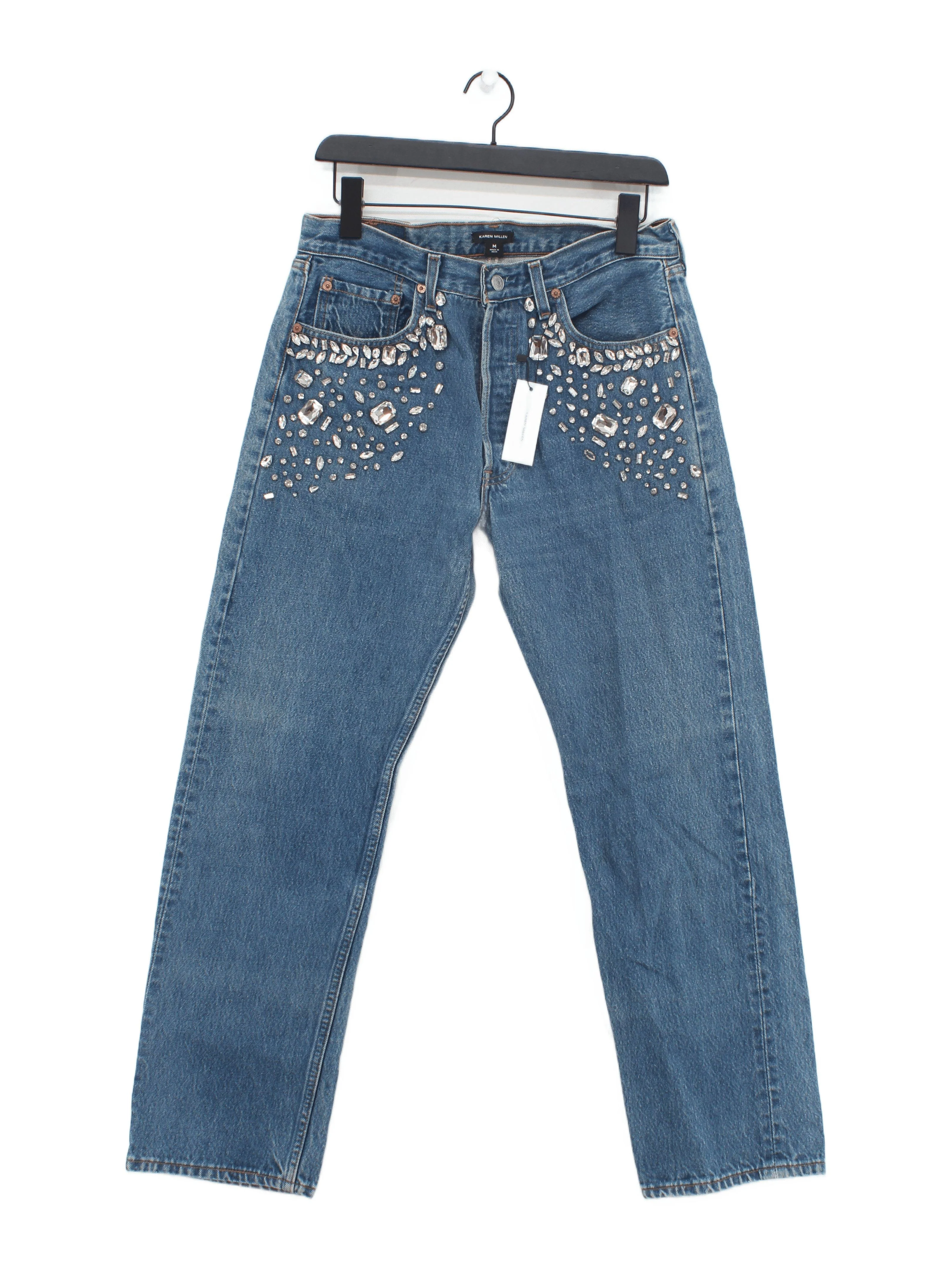 Karen Millen Women's Jeans M Blue Cotton with Other Straight