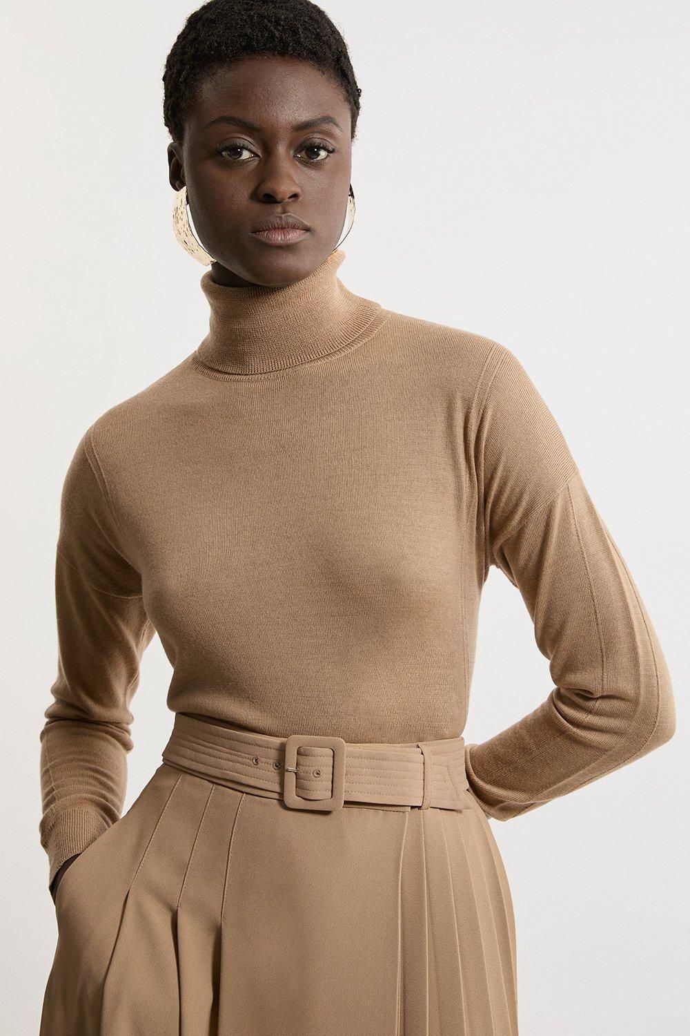 Karen Millen Women's Jumper S Tan Wool with Polyamide Pullover New with tags